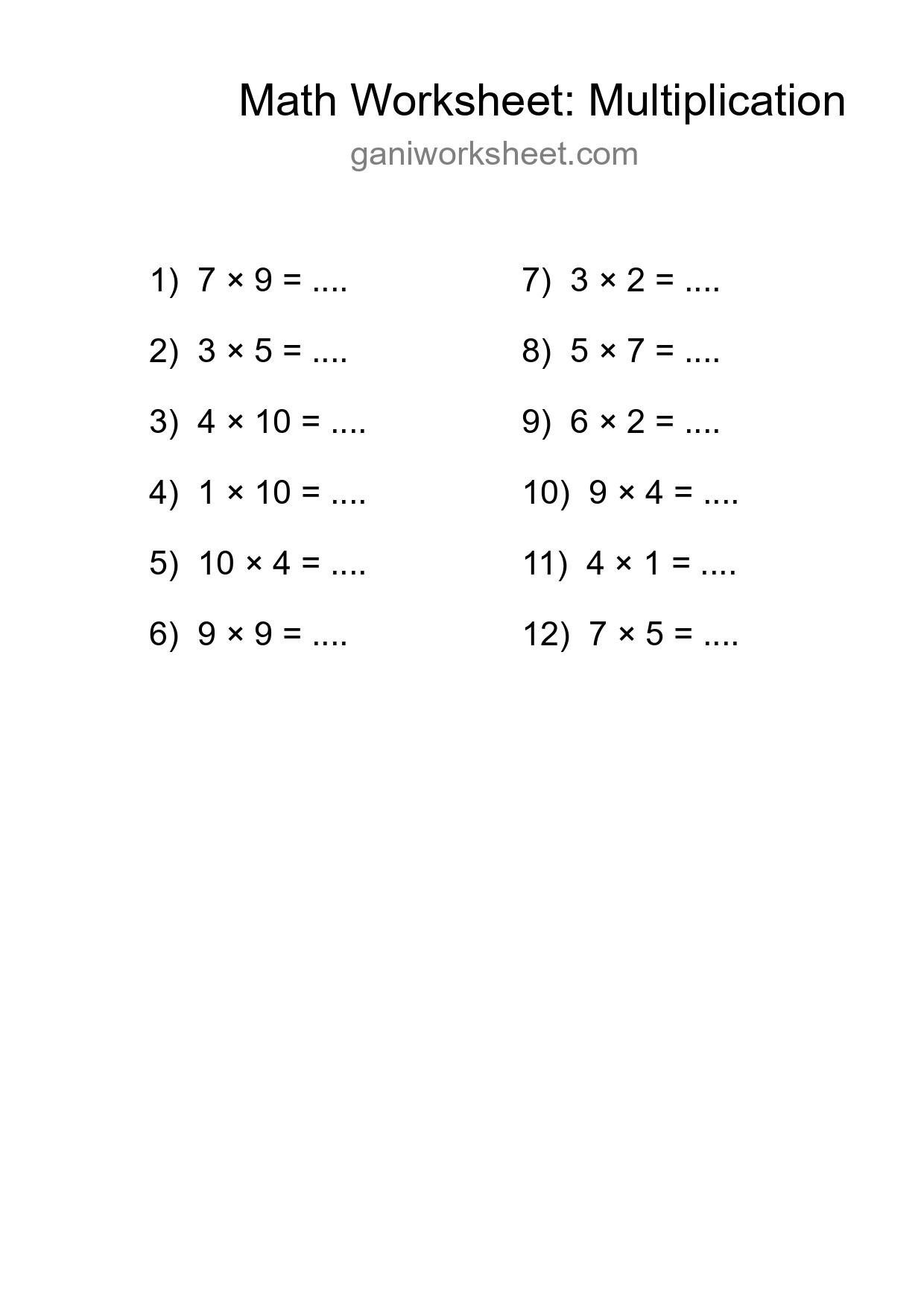 Free 12 Multiplication Math Worksheet For Grade 1 With Answers - Part 1697