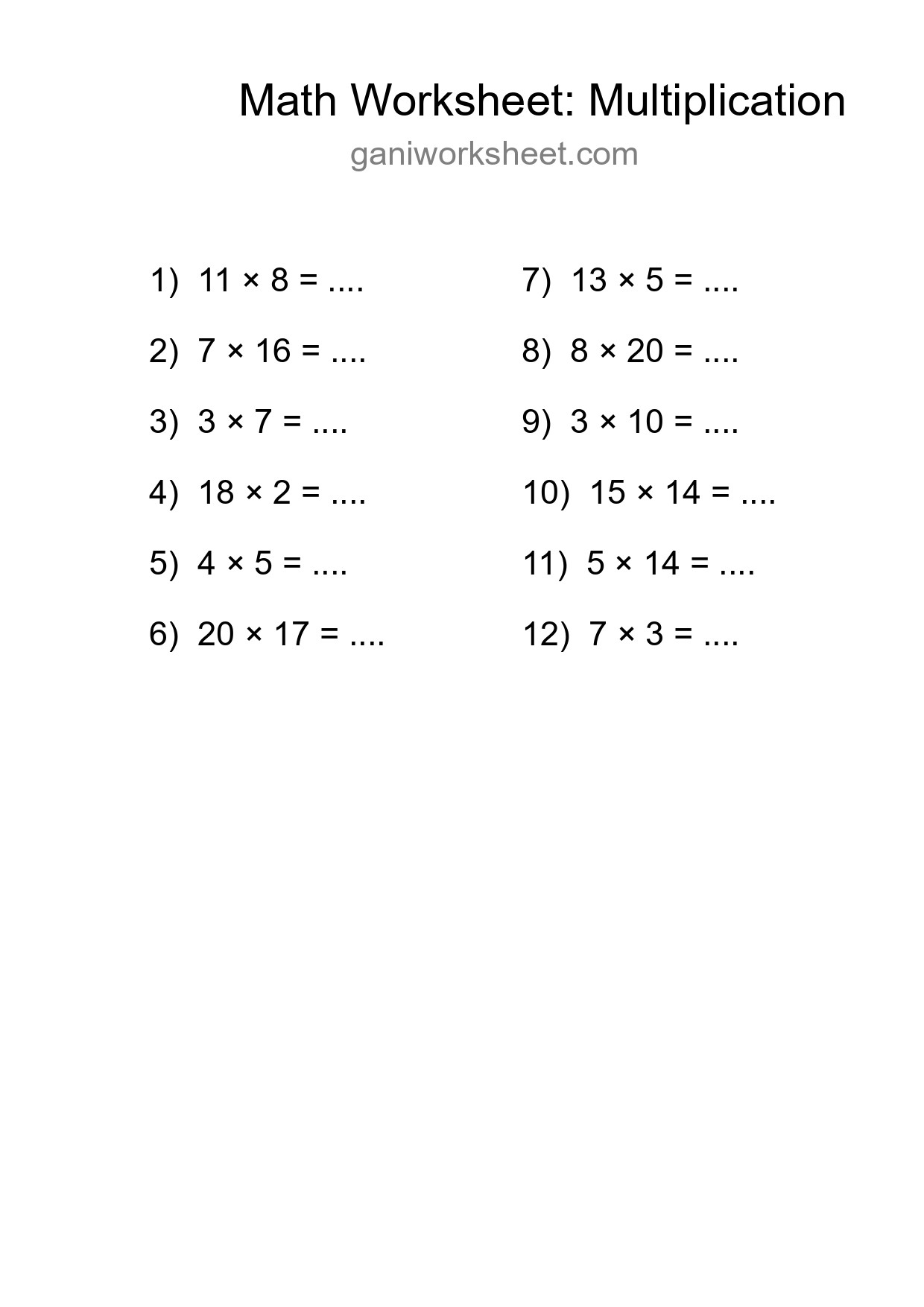 Free 12 Multiplication Math Worksheet For Grade 2 - Part 1497