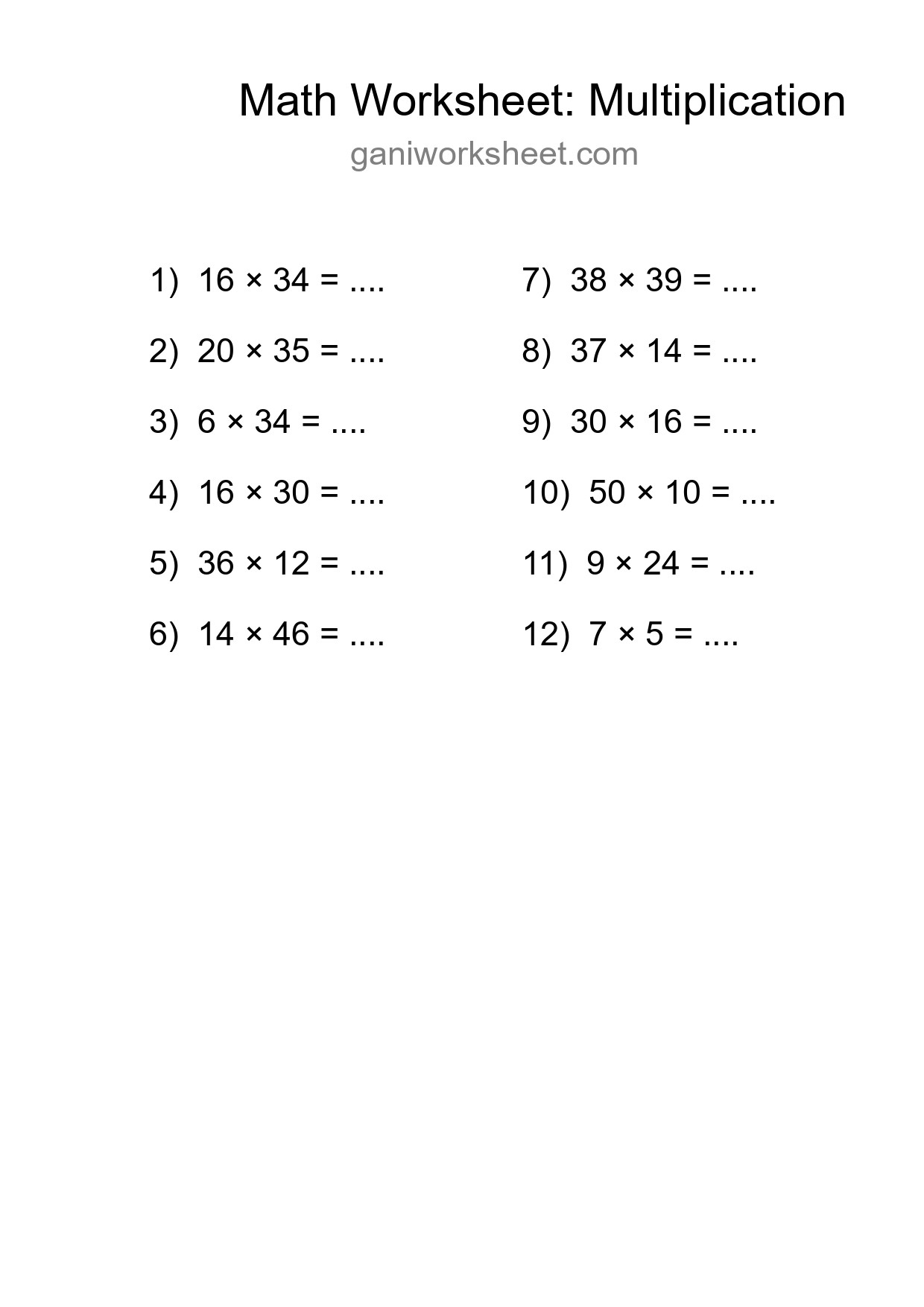 Free 12 Multiplication Math Worksheet For Grade 2 With Answers - Part 1827