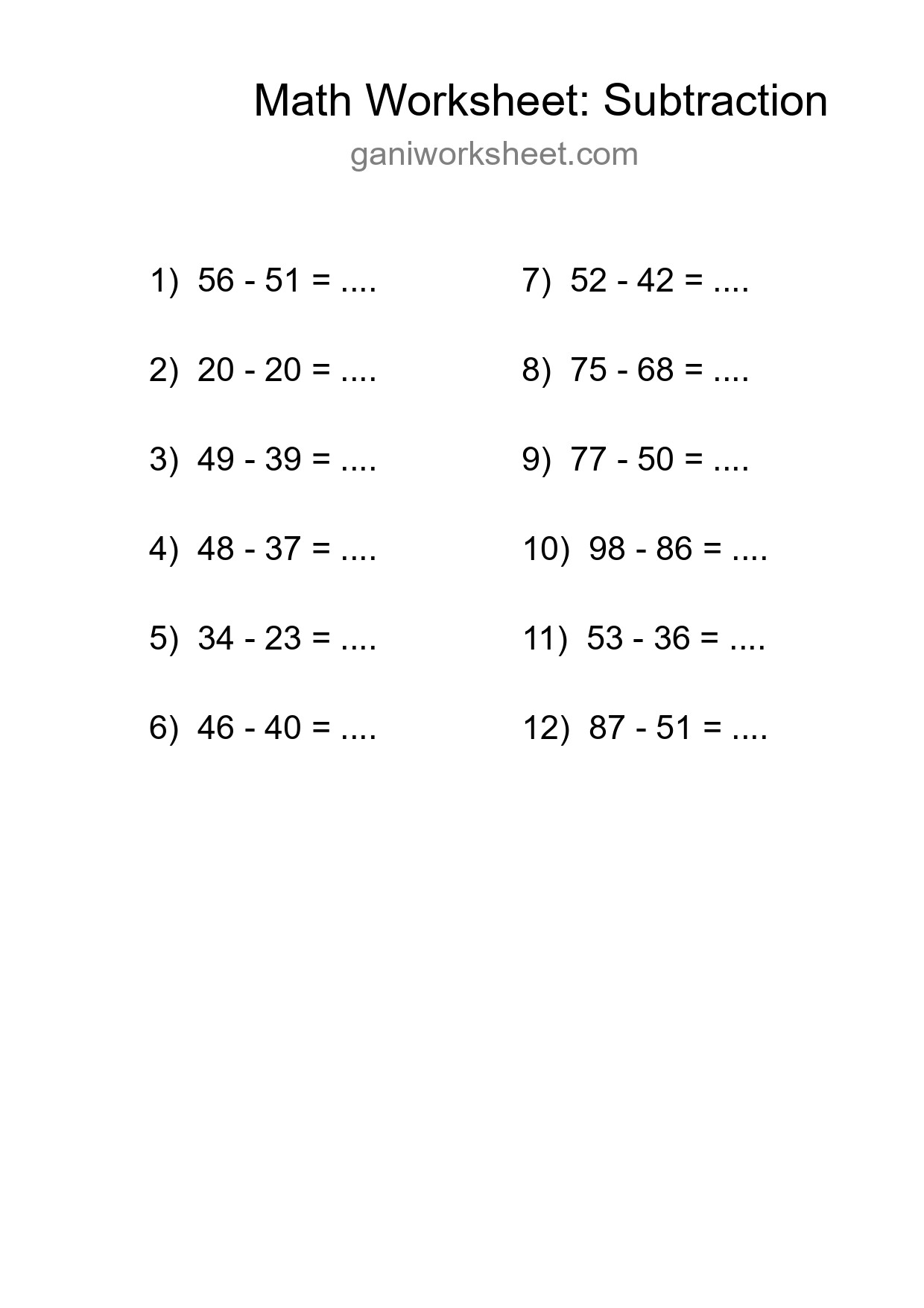 Free 12 Subtraction Math Worksheet For Grade 3 - Part 1268