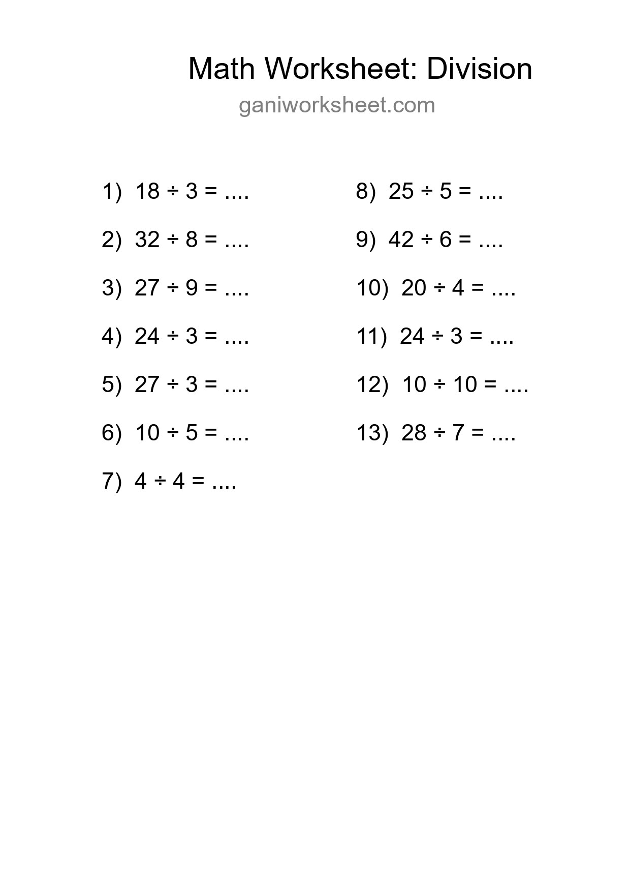 Free 13 Division Math Worksheet For Grade 1 - Part 634