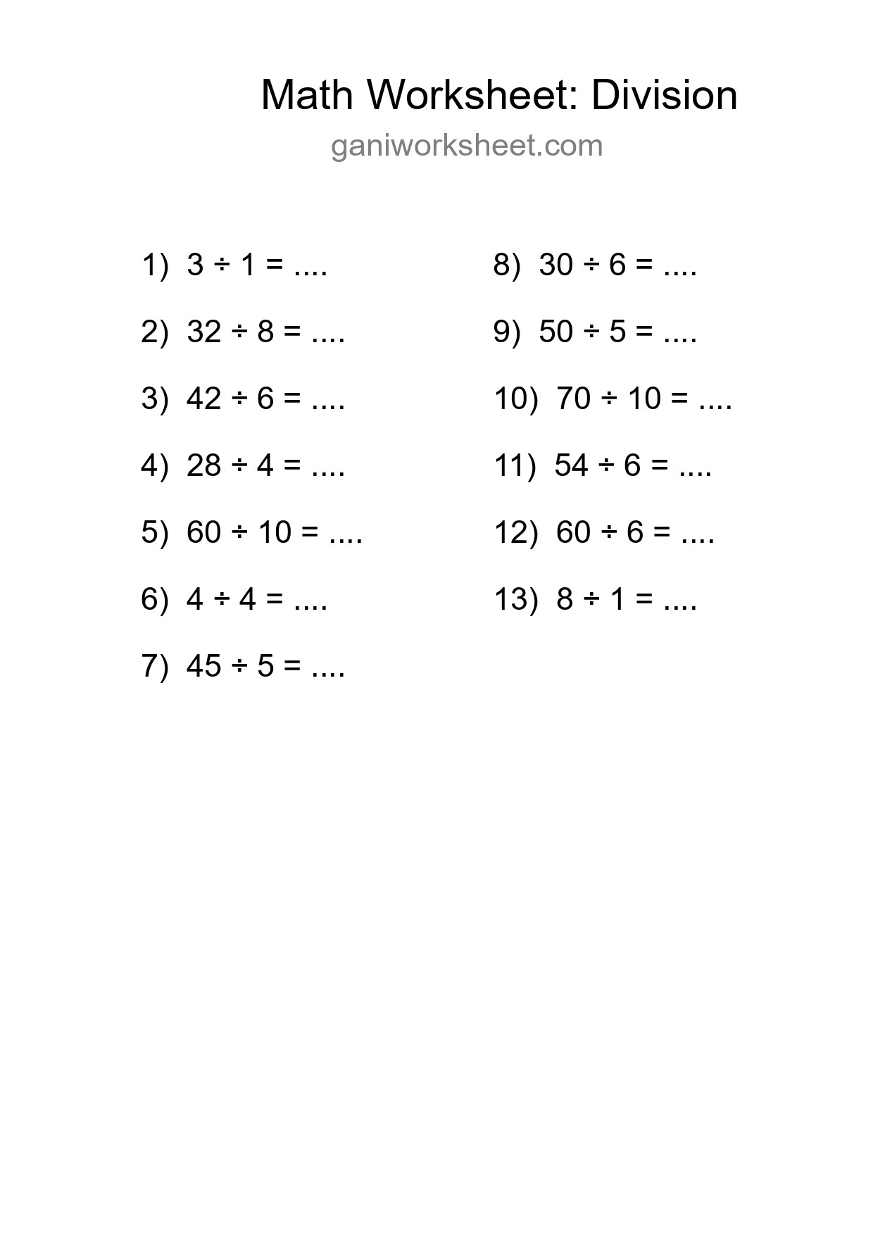 Free 13 Division Math Worksheet For Grade 1 With Answers - Part 394