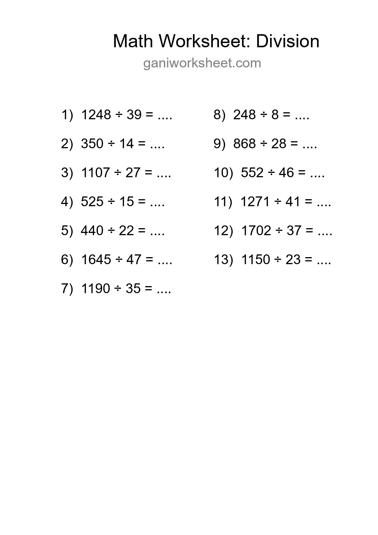 Free 13 Division Math Worksheet For Grade 2 With Answers - Part 704