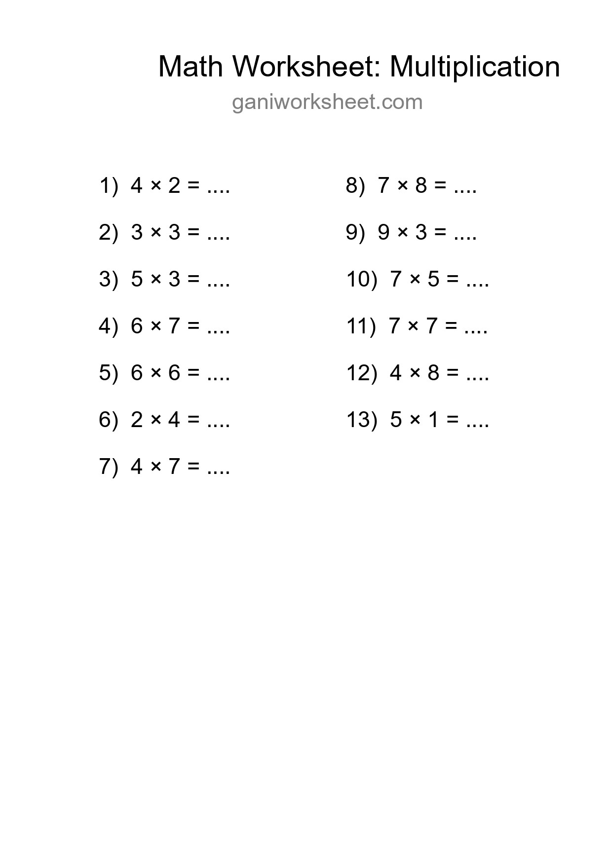Free 13 Multiplication Math Worksheet For Grade 1 With Answers - Part 1007