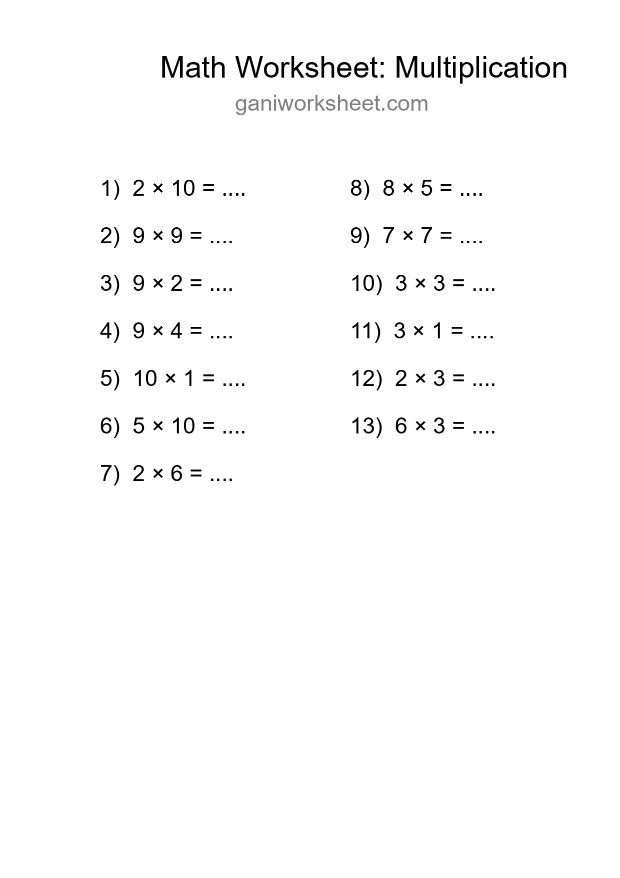 Free 13 Multiplication Math Worksheet For Grade 1 With Answers - Part 1197