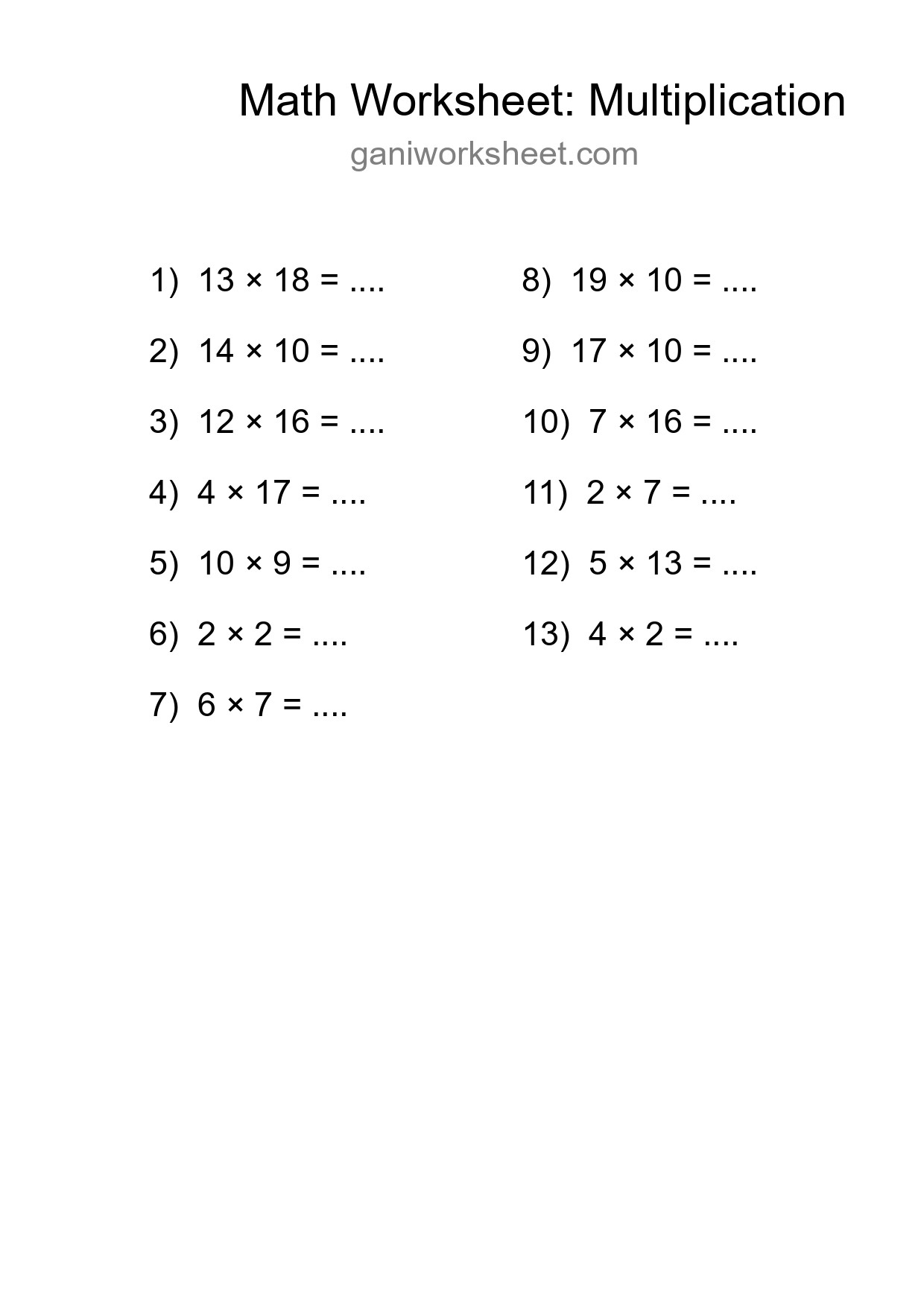 Free 13 Multiplication Math Worksheet For Grade 2 - Part 357