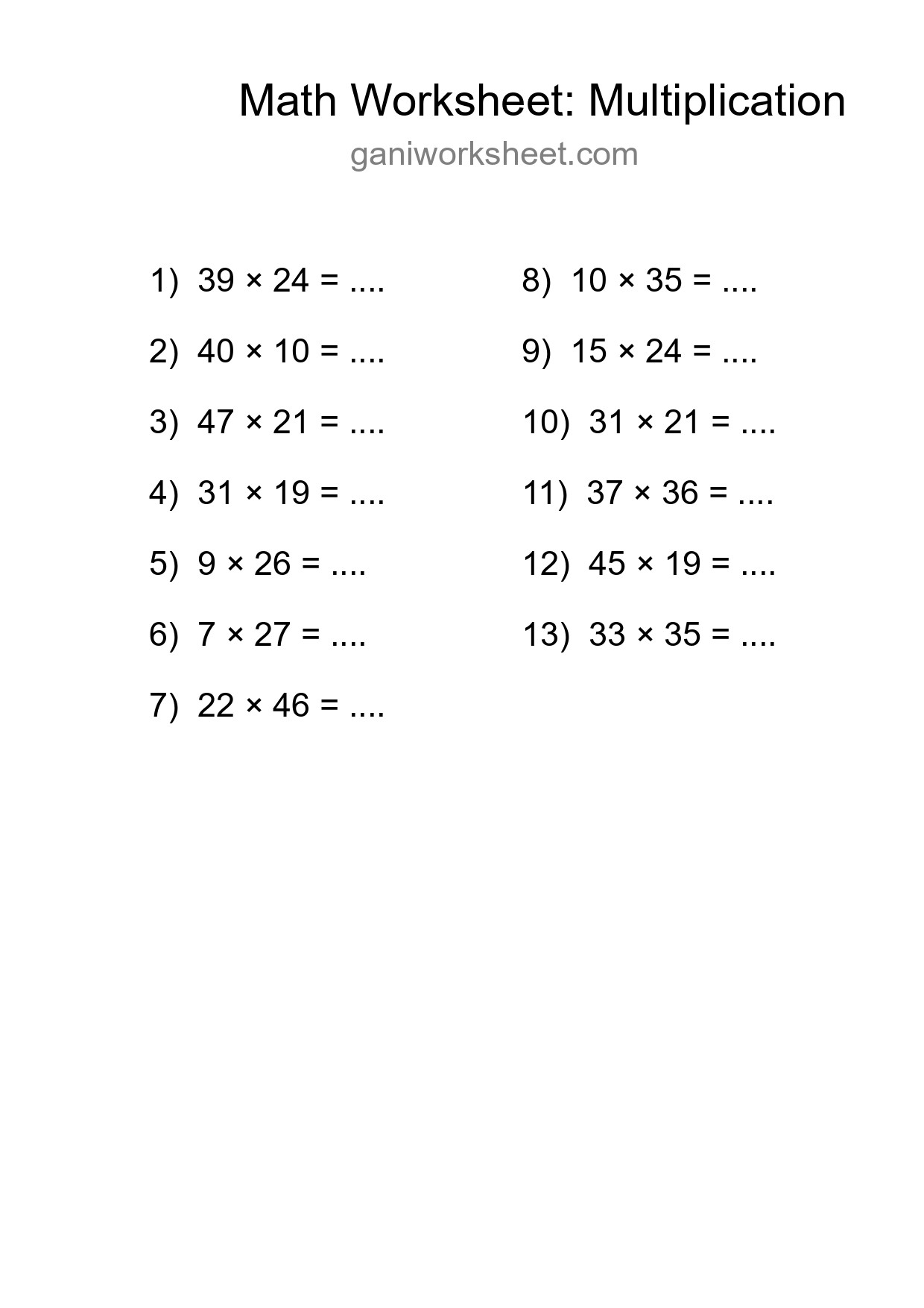 Free 13 Multiplication Math Worksheet For Grade 2 With Answers - Part 597