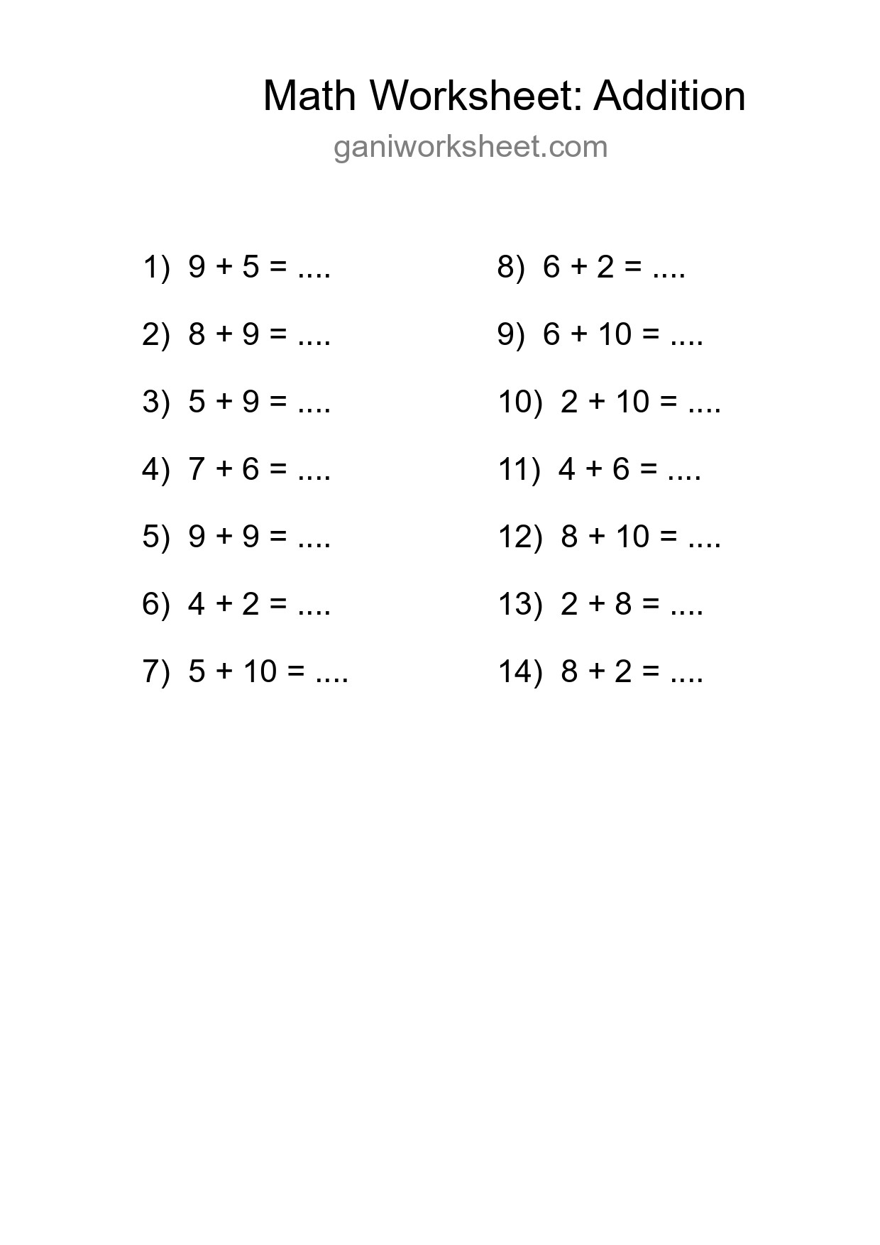 Free 14 Addition Math Worksheet For Grade 1 - Part 541