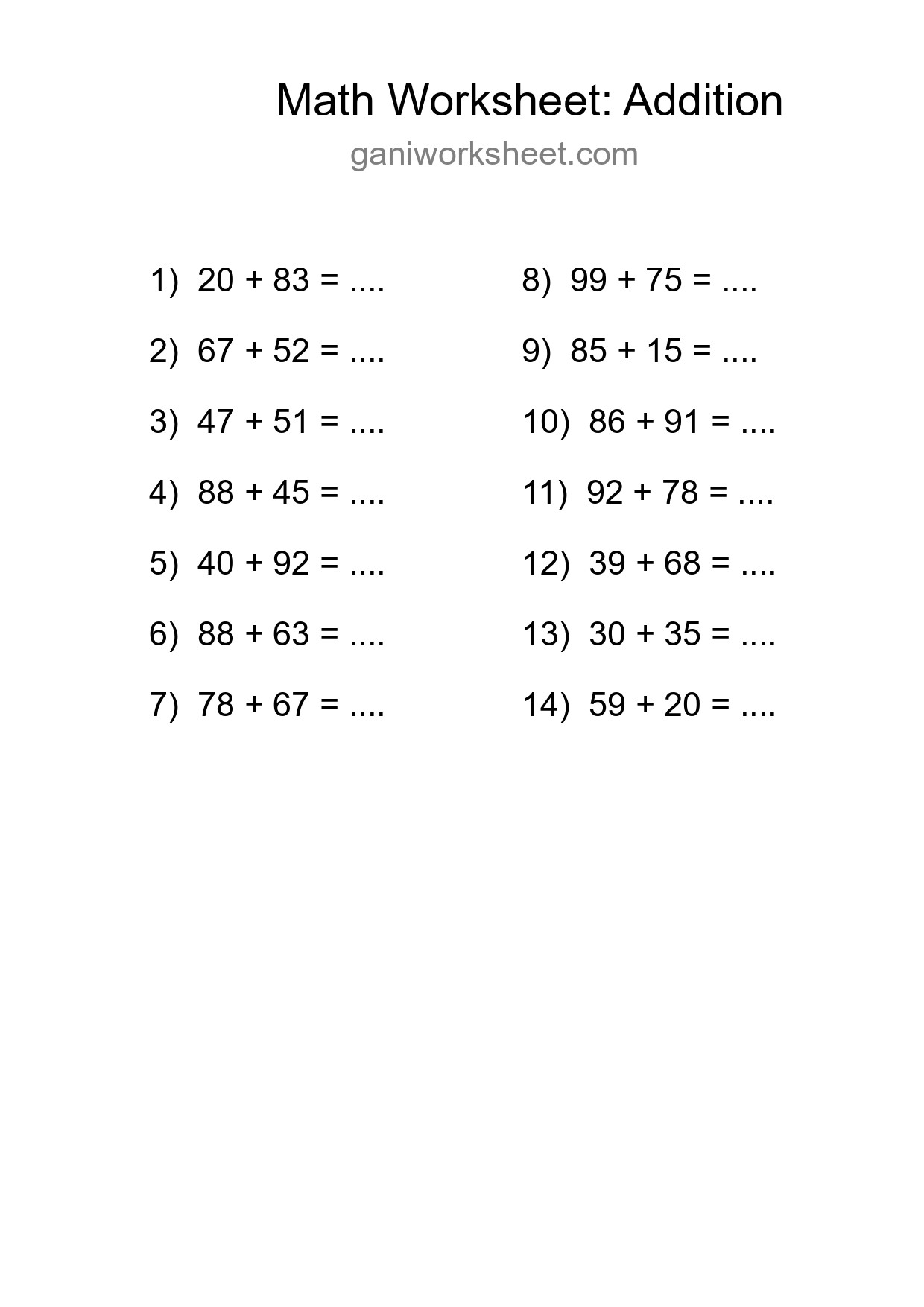 Free 14 Addition Math Worksheet For Grade 3 - Part 591