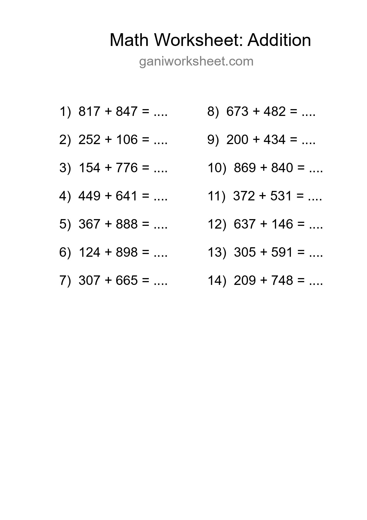 Free 14 Addition Math Worksheet For Grade 5 - Part 231