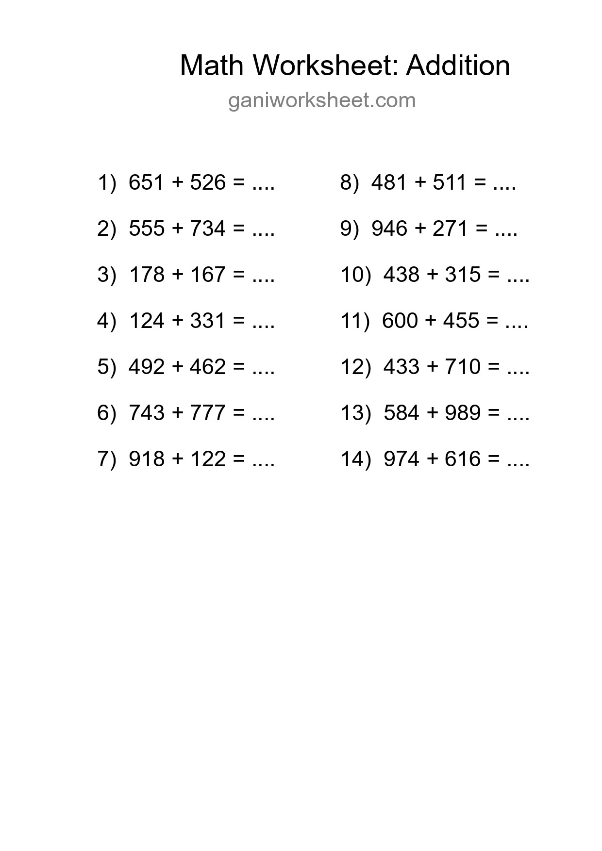 Free 14 Addition Math Worksheet For Grade 5 - Part 651