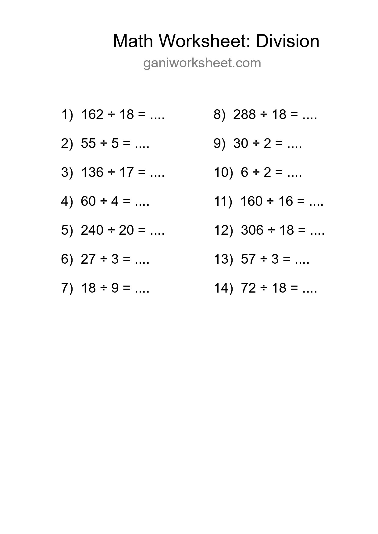 Free 14 Division Math Worksheet For Grade 2 With Answers - Part 1994