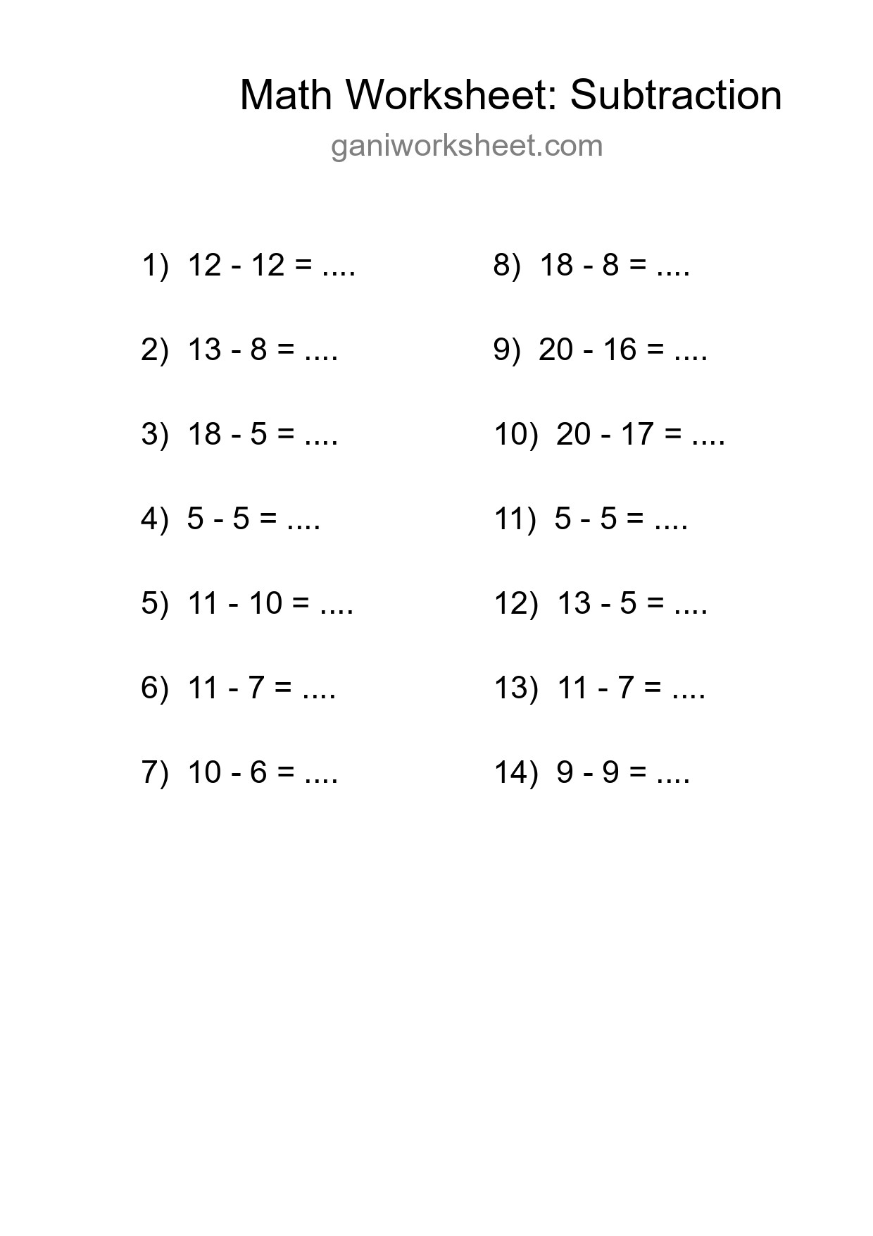 Free 14 Subtraction Math Worksheet For Grade 2 - Part 1878