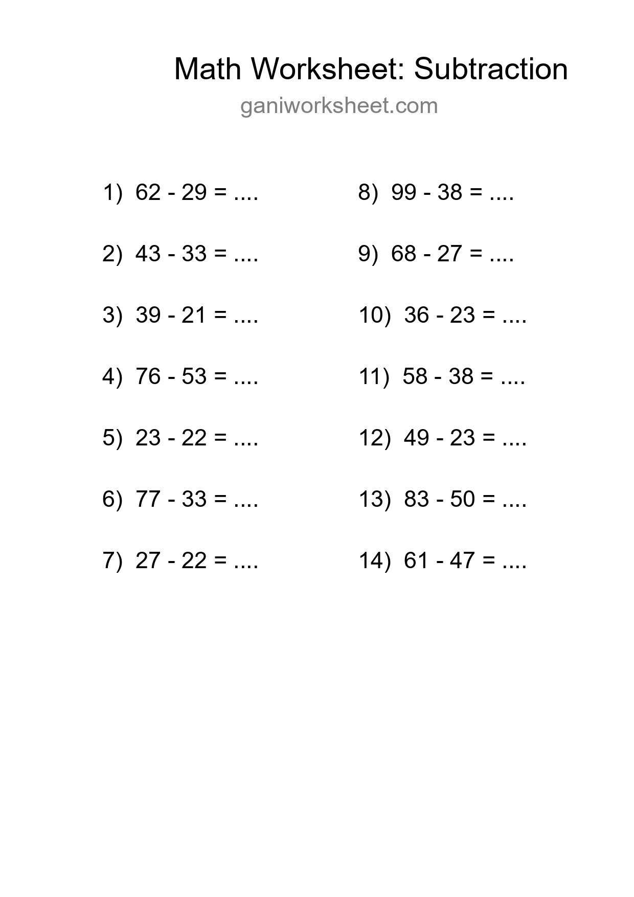 Free 14 Subtraction Math Worksheet For Grade 3 With Answers - Part 1598
