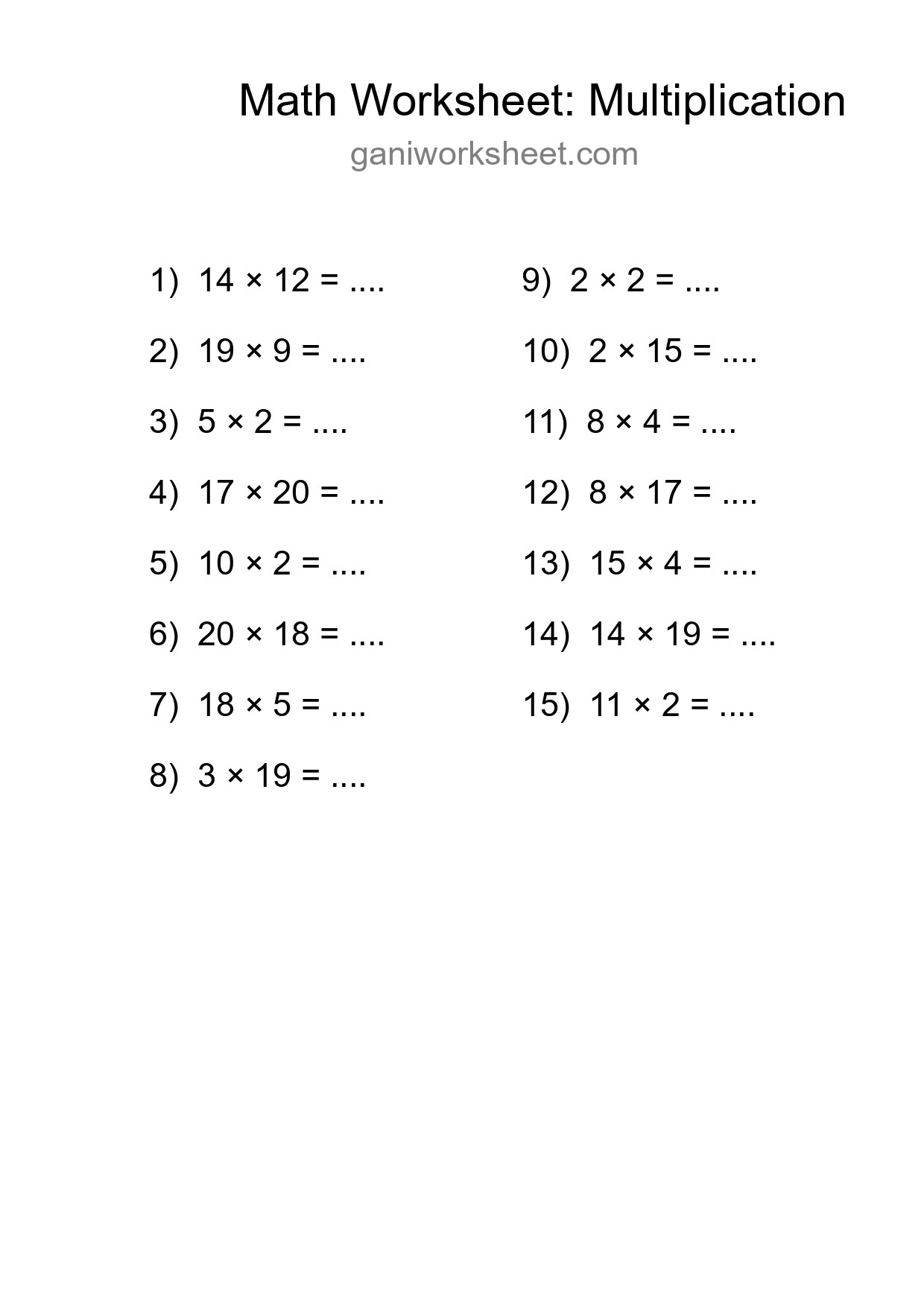 Free 15 Multiplication Math Worksheet For Grade 2 - Part 1487
