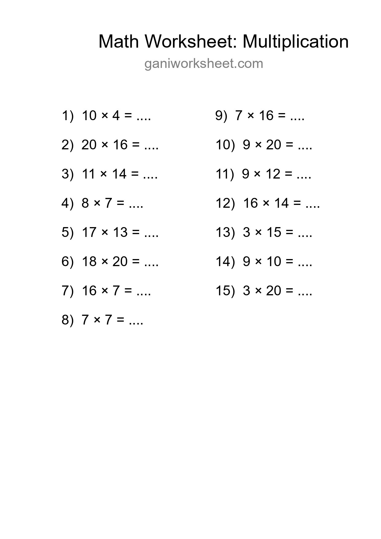 Free 15 Multiplication Math Worksheet For Grade 2 With Answers - Part 1437