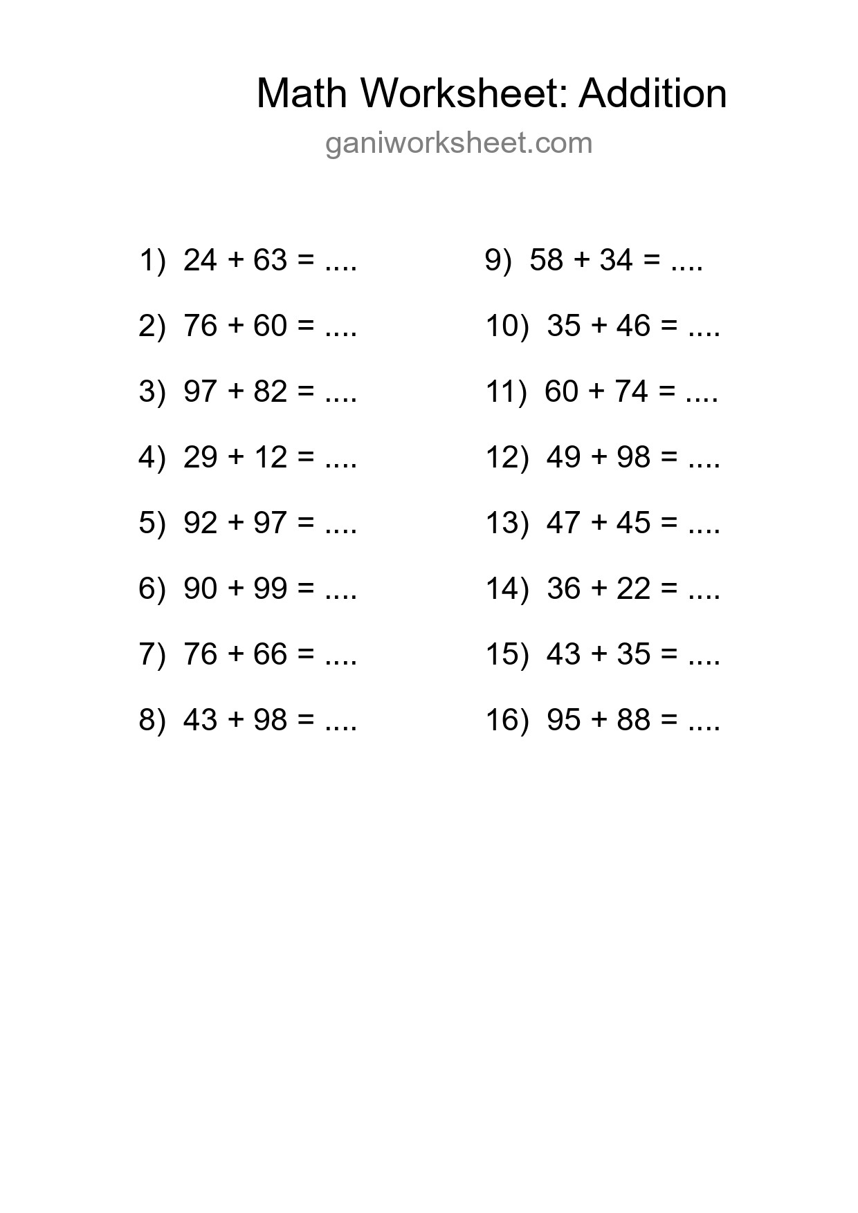 Free 16 Addition Math Worksheet For Grade 3 - Part 1771