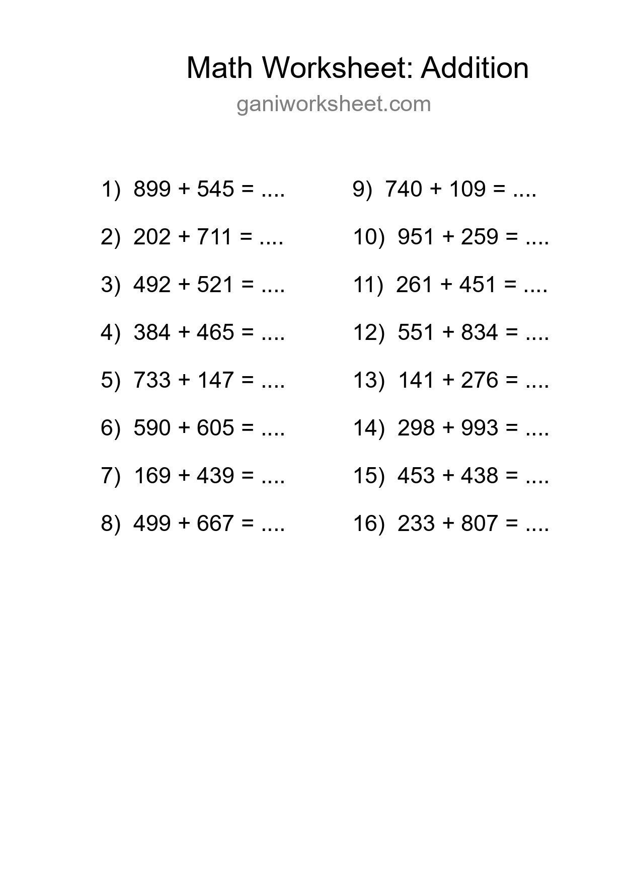 Free 16 Addition Math Worksheet For Grade 5 - Part 1911