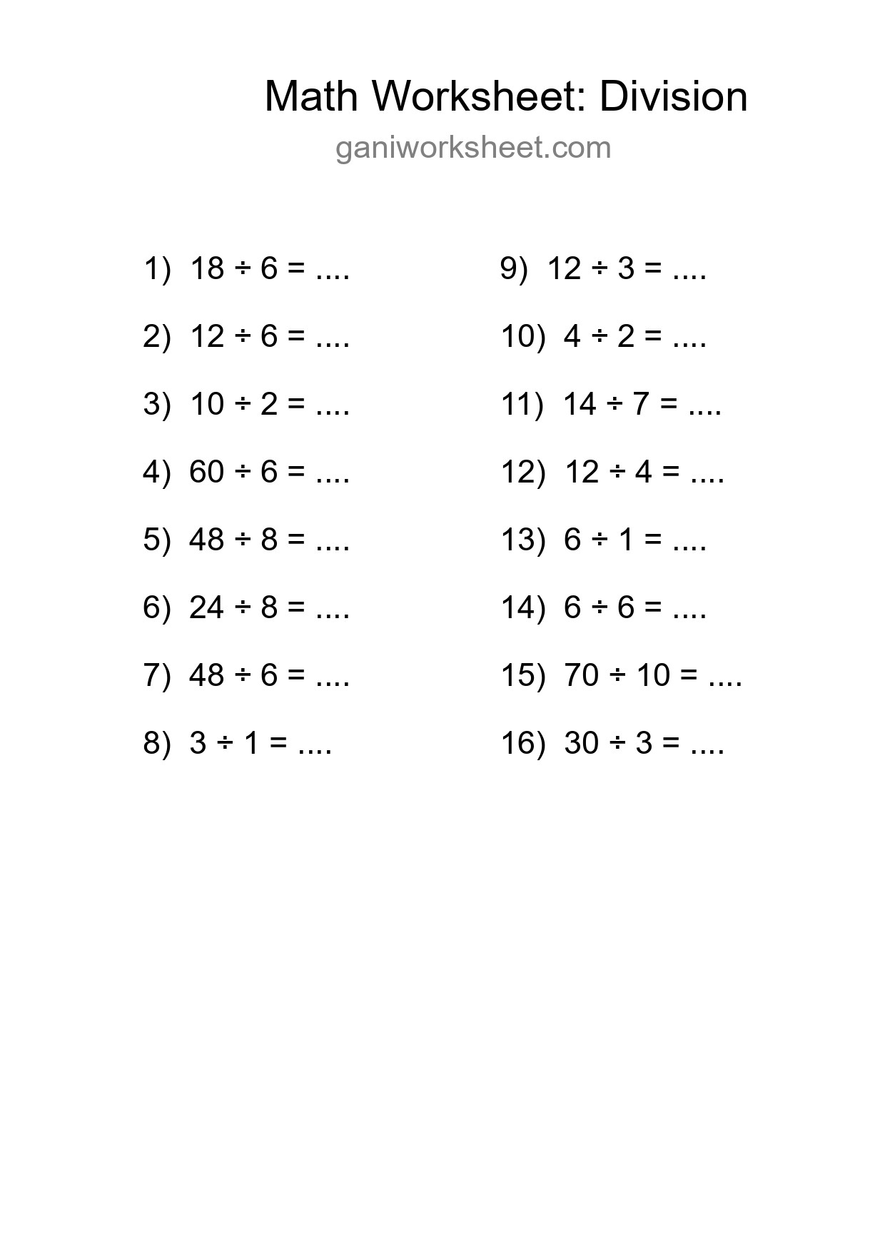 Free 16 Division Math Worksheet For Grade 1 With Answers - Part 264