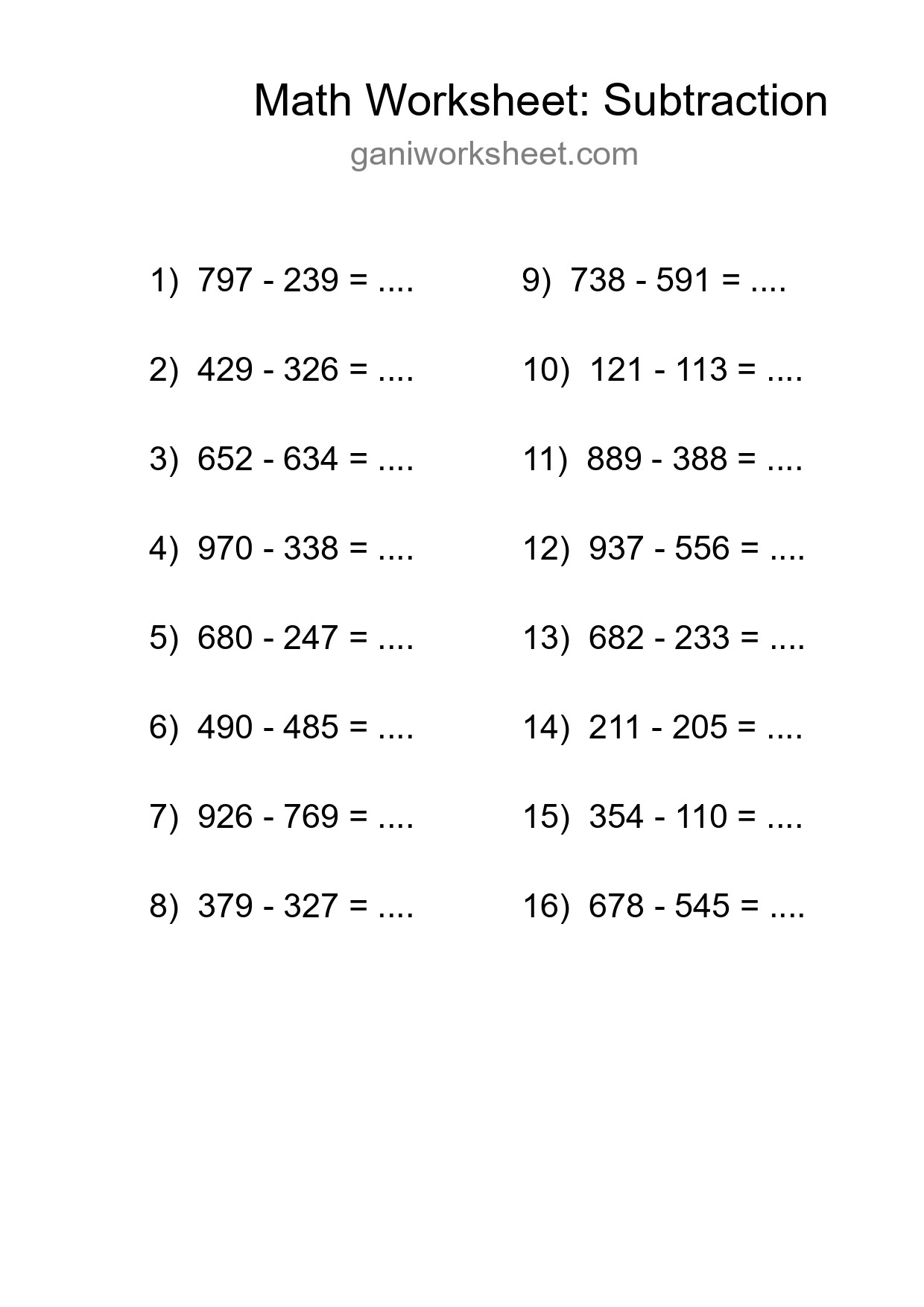 Free 16 Subtraction Math Worksheet For Grade 5 - Part 388