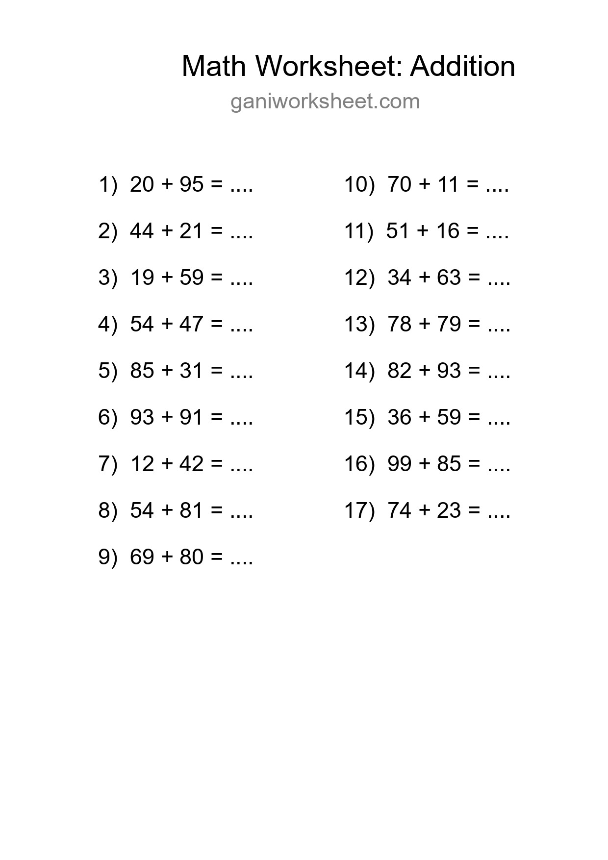 Free 17 Addition Math Worksheet For Grade 3 With Answers - Part 561