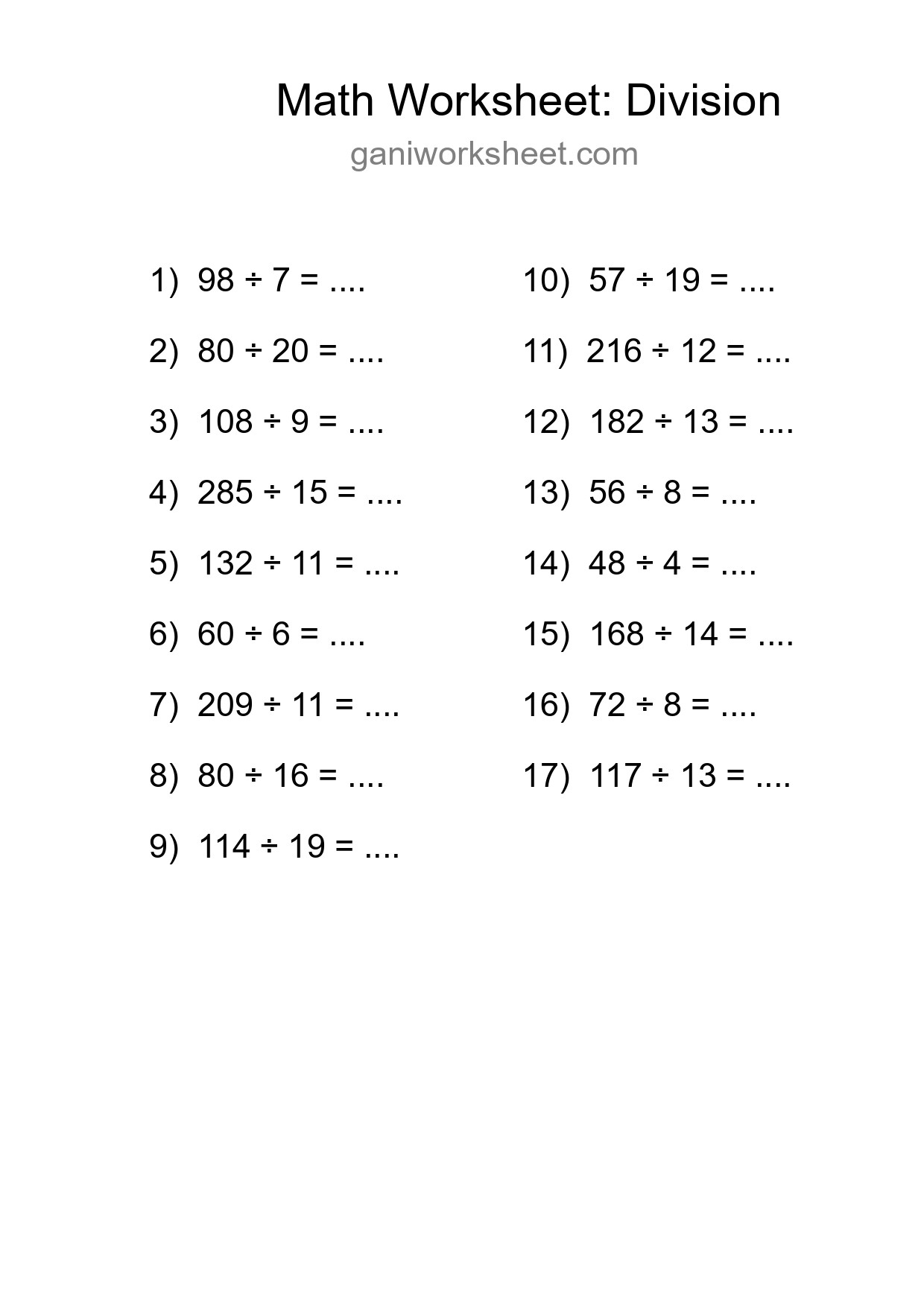 Free 17 Division Math Worksheet For Grade 2 With Answers - Part 1144