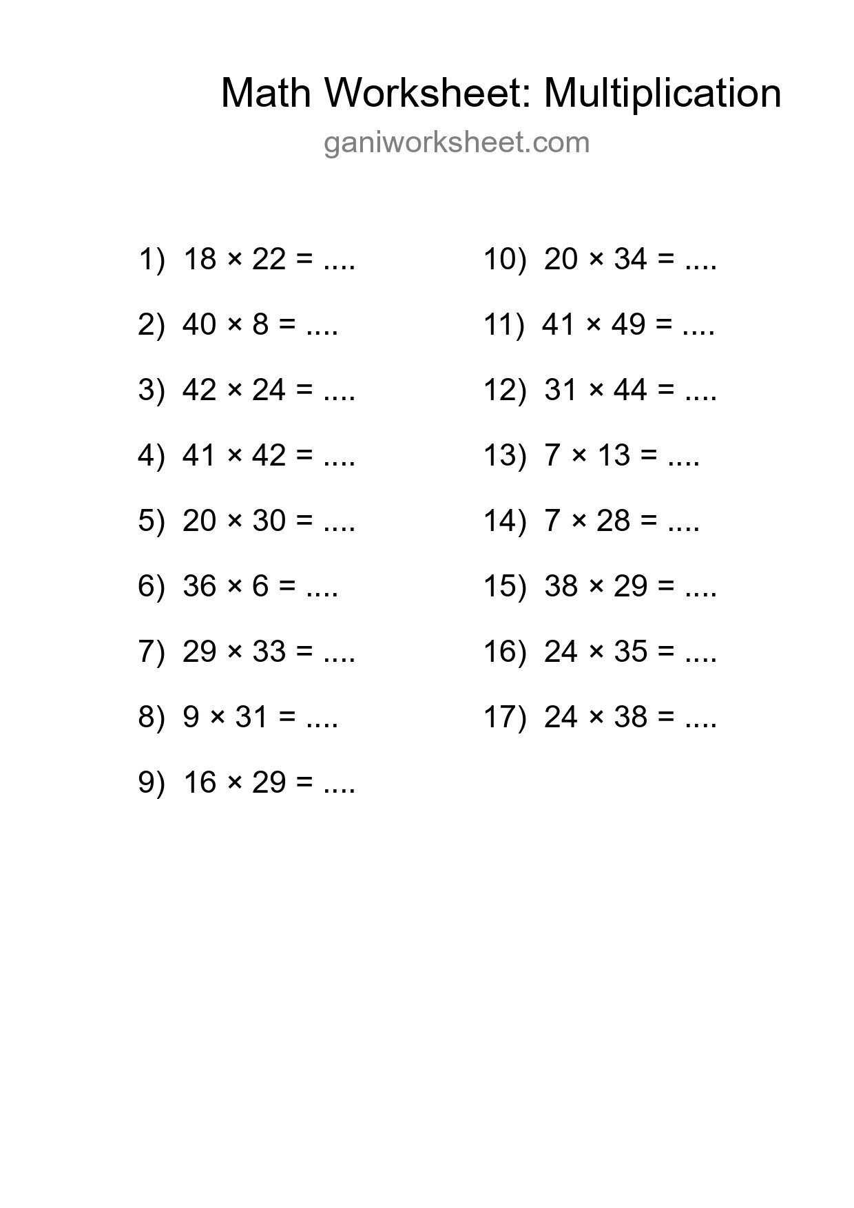 Free 17 Multiplication Math Worksheet For Grade 2 With Answers - Part 917