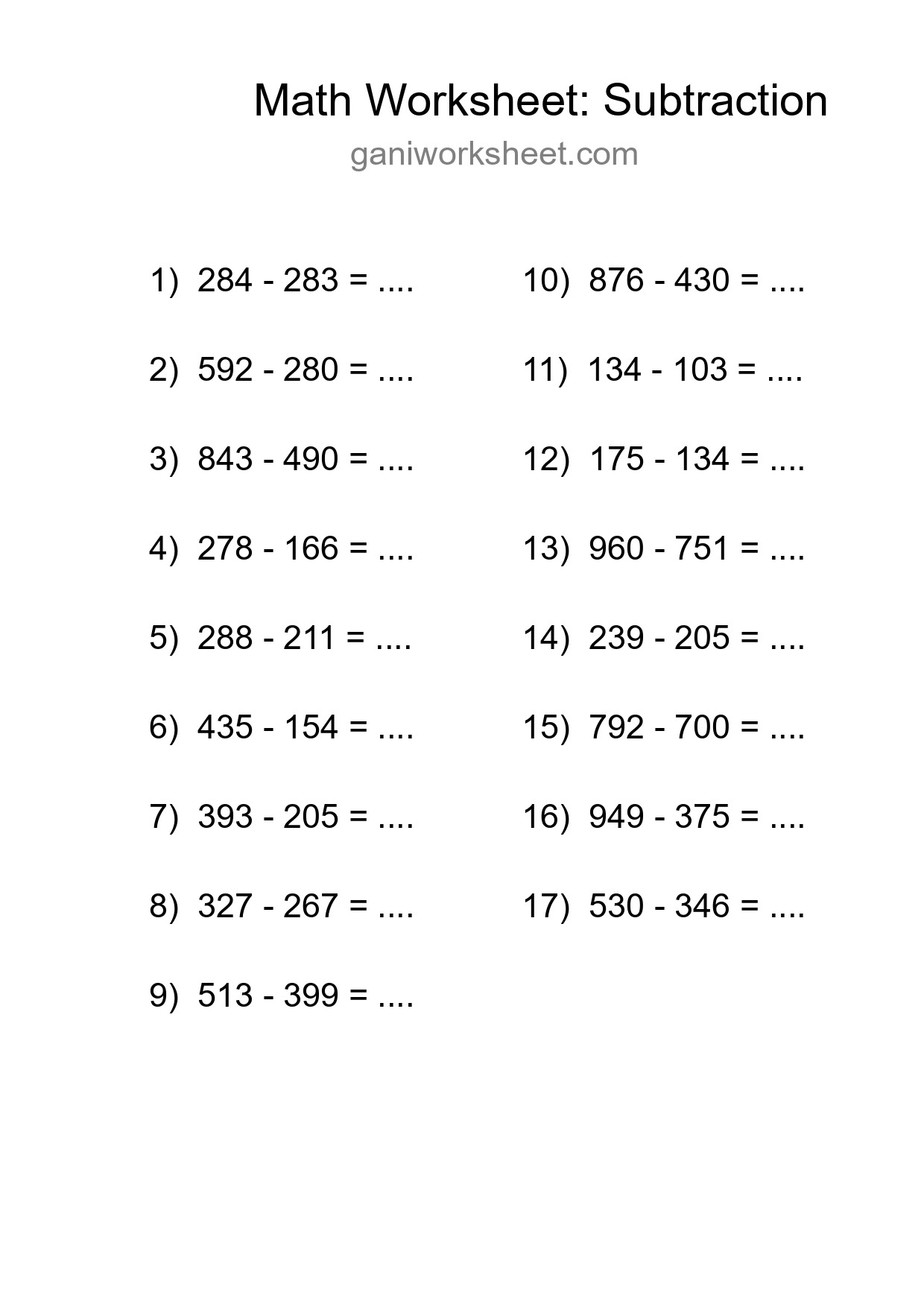 Free 17 Subtraction Math Worksheet For Grade 5 - Part 1438