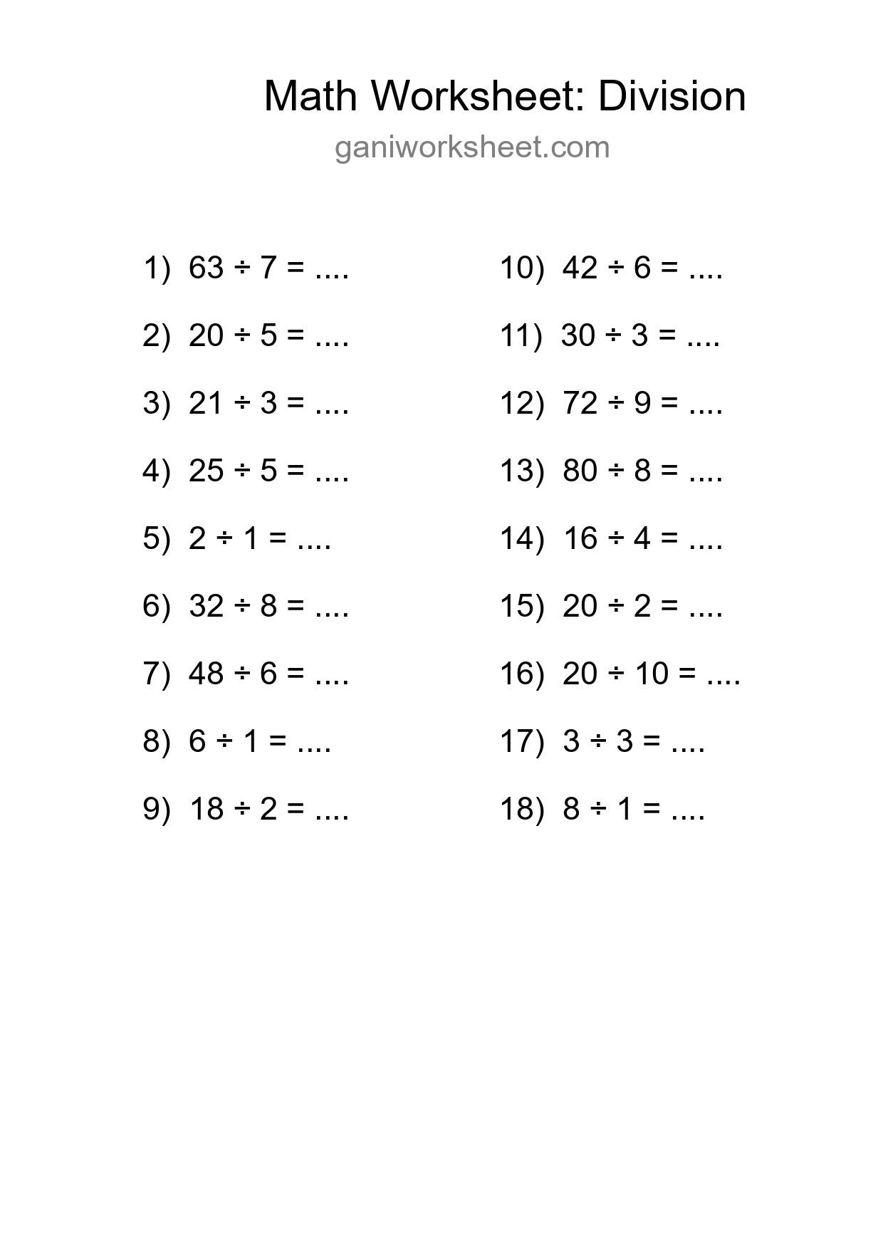 Free 18 Division Math Worksheet For Grade 1 With Answers - Part 434