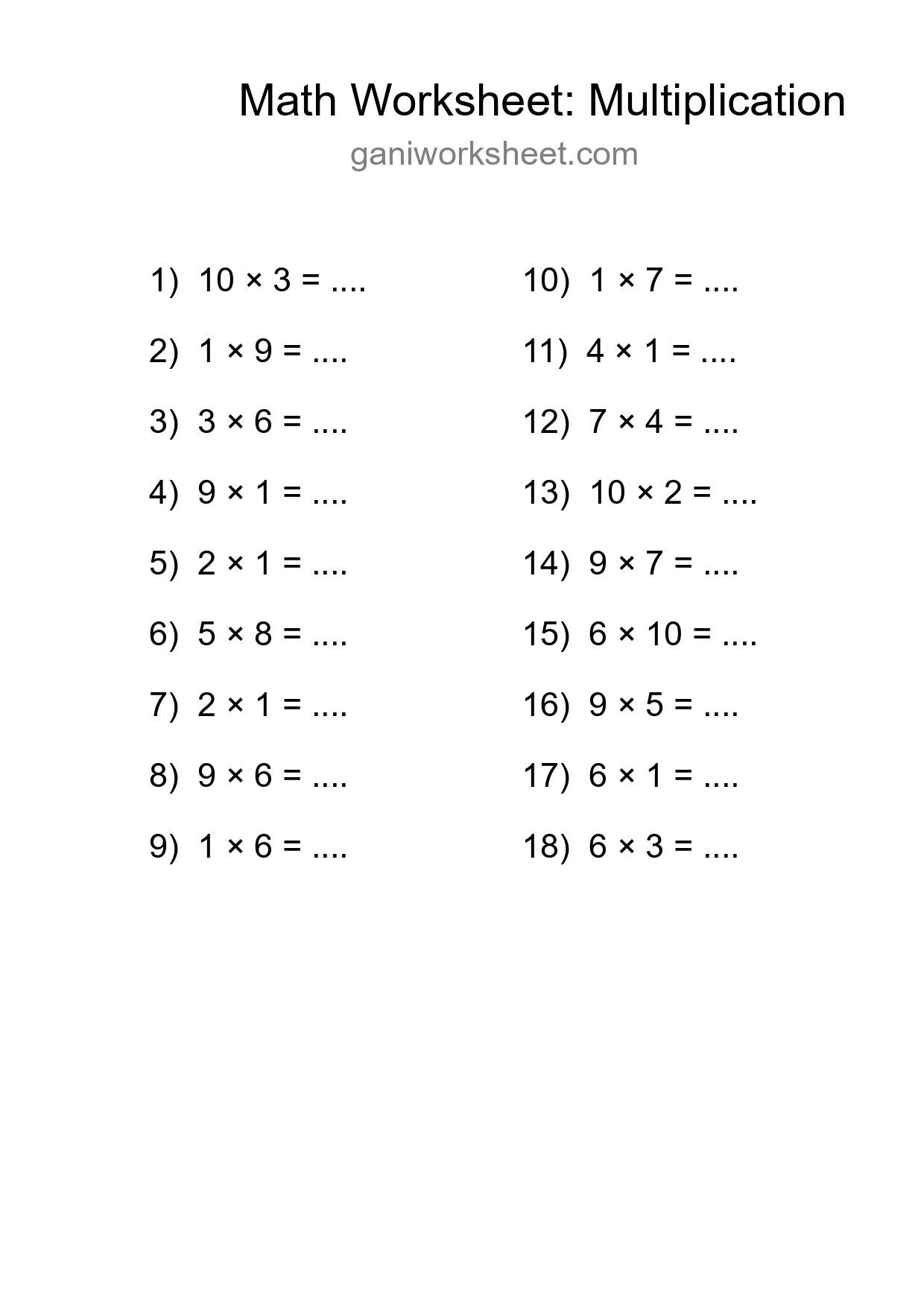 Free 18 Multiplication Math Worksheet For Grade 1 - Part 1167
