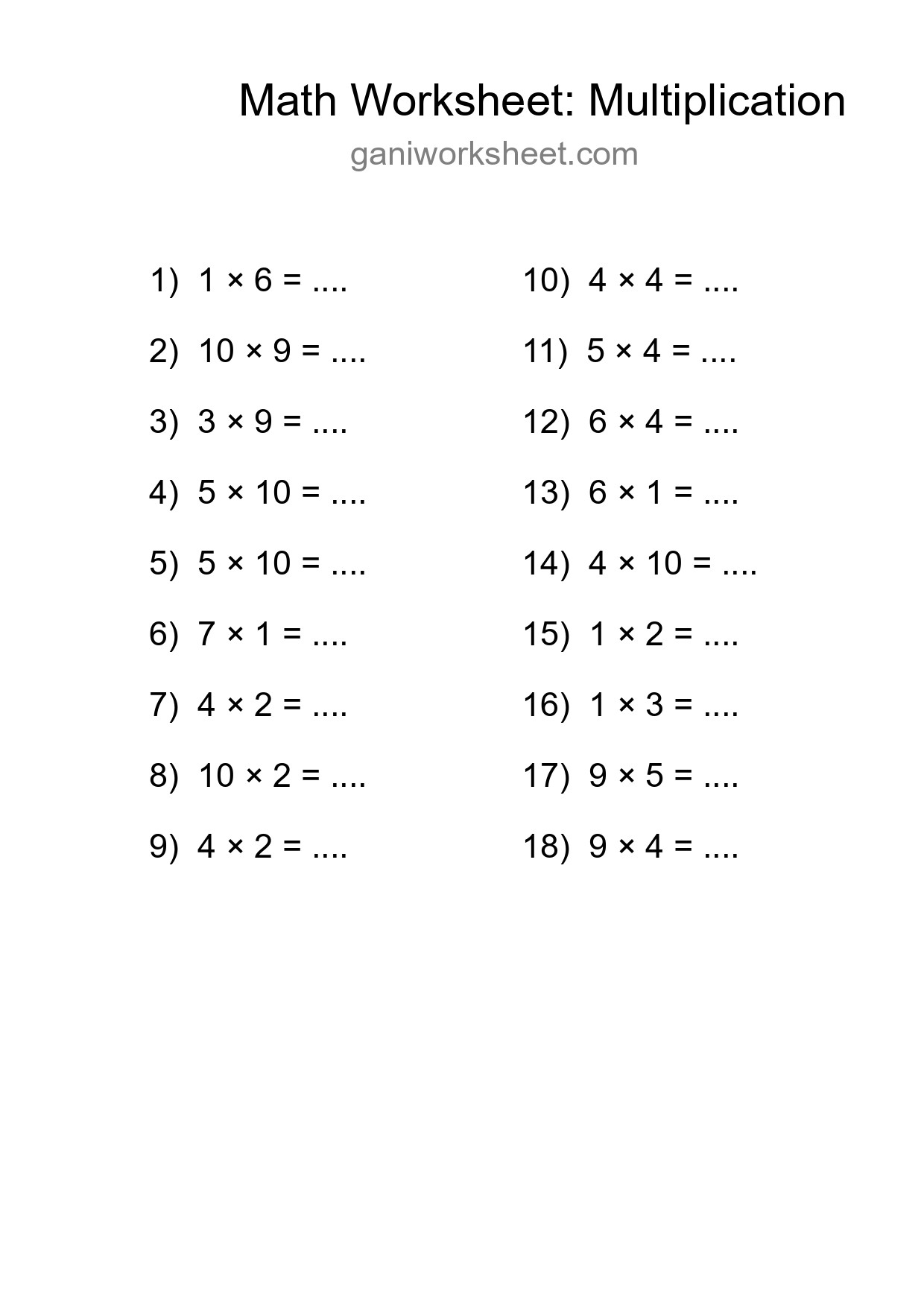 Free 18 Multiplication Math Worksheet For Grade 1 With Answers - Part 217