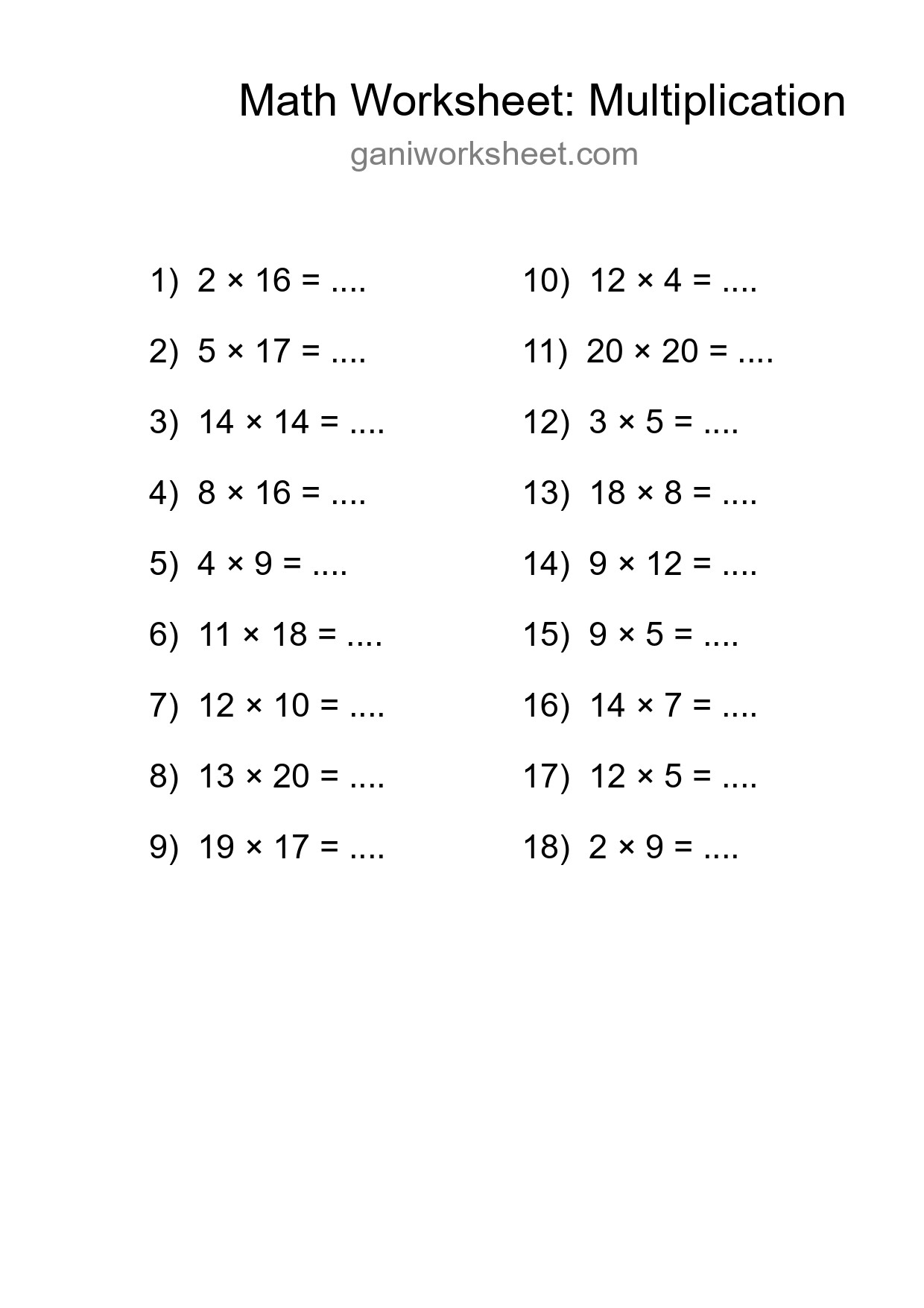 Free 18 Multiplication Math Worksheet For Grade 2 - Part 1277