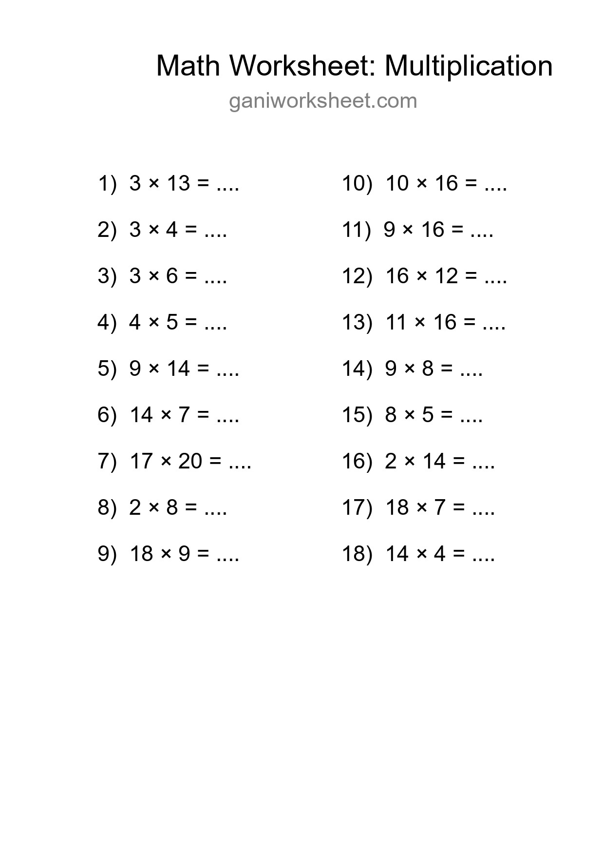 Free 18 Multiplication Math Worksheet For Grade 2 With Answers - Part 1087