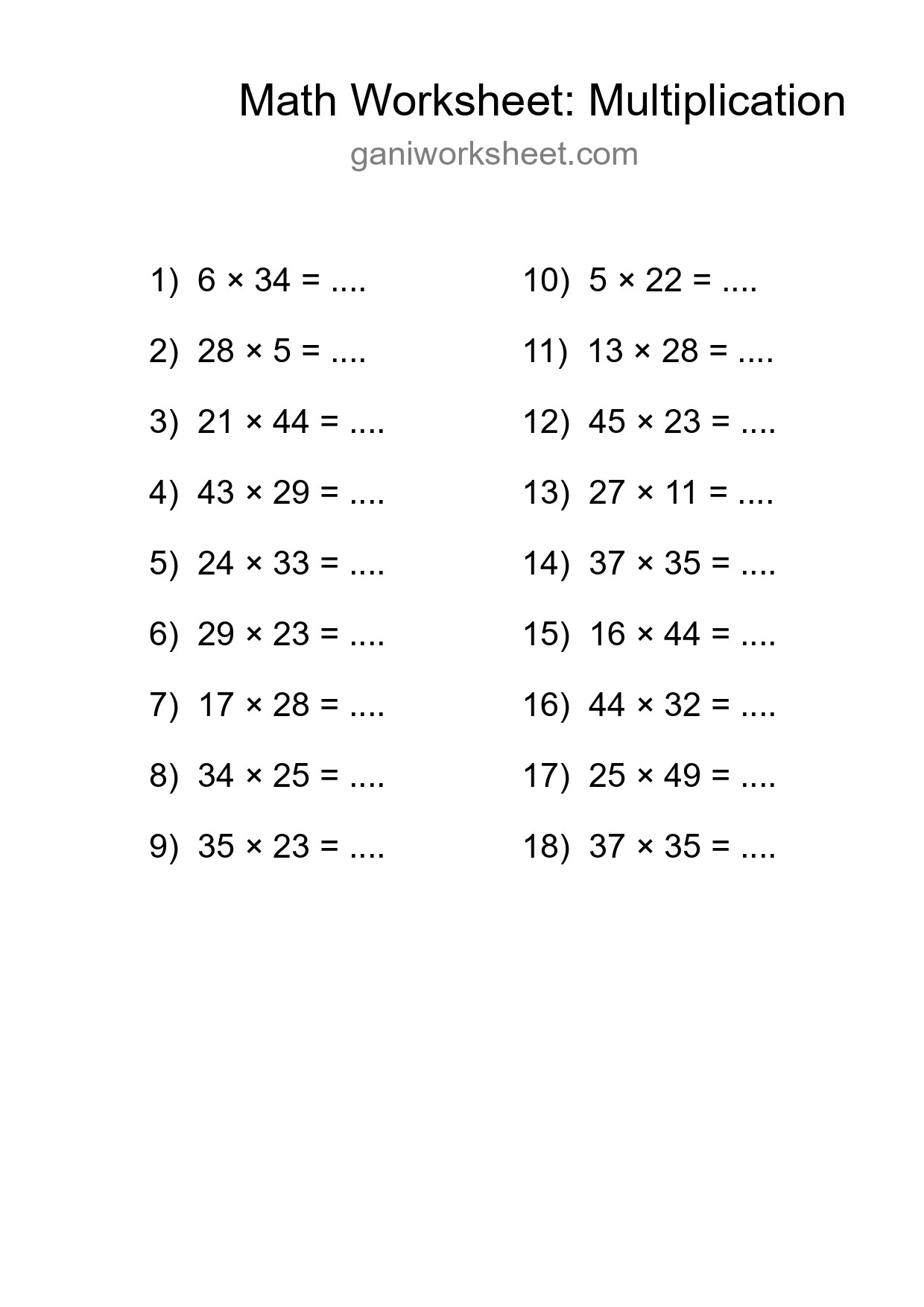 Free 18 Multiplication Math Worksheet For Grade 2 With Answers - Part 1457