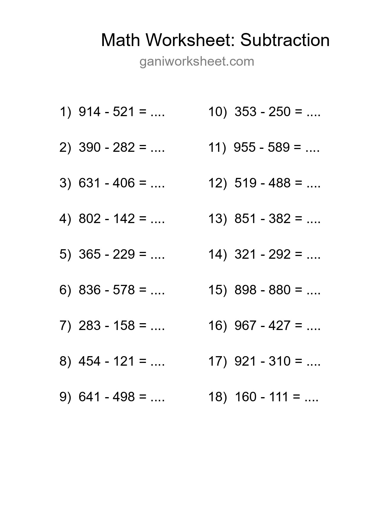 Free 18 Subtraction Math Worksheet For Grade 5 With Answers - Part 1958