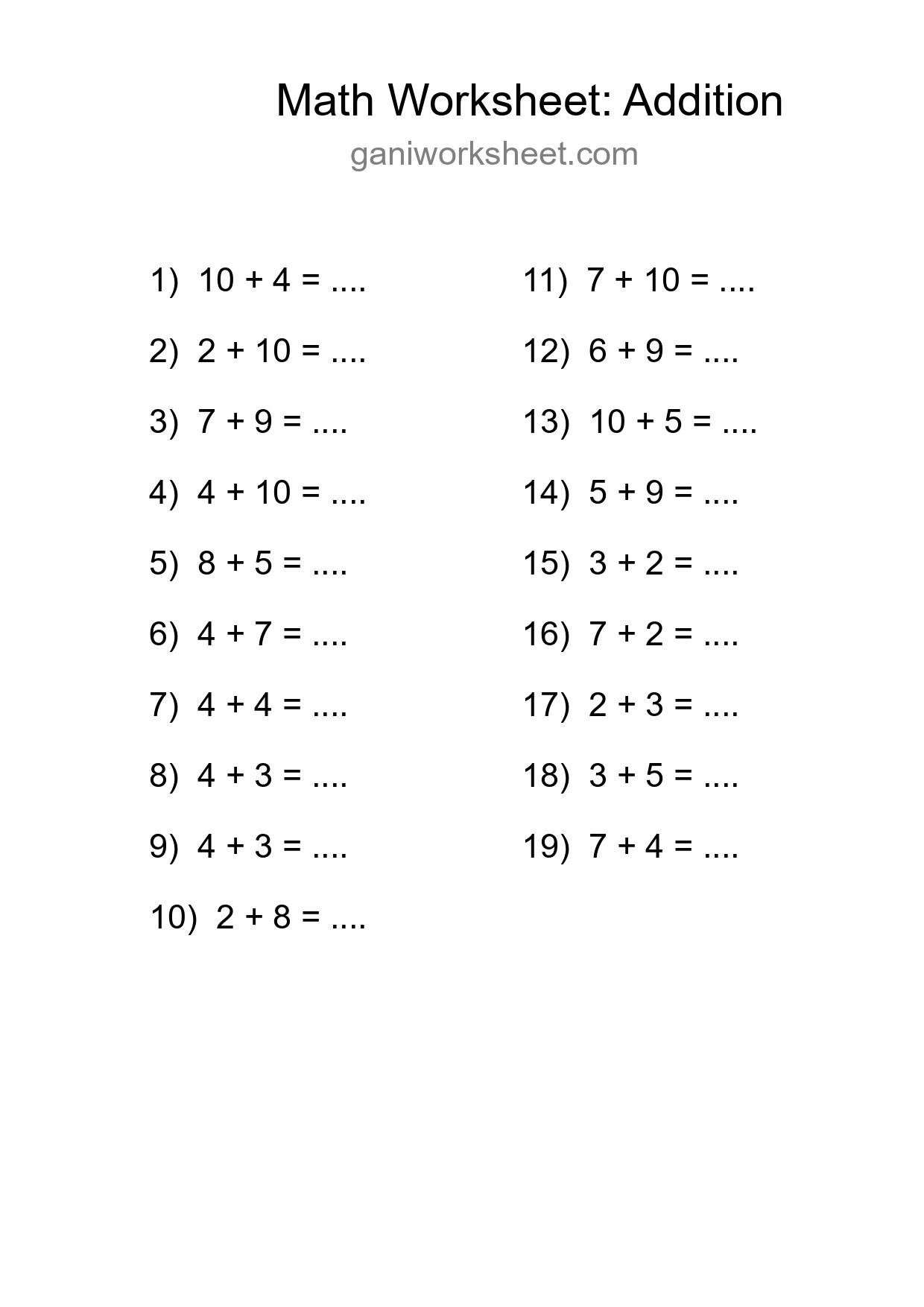 Free 19 Addition Math Worksheet For Grade 1 With Answers - Part 461