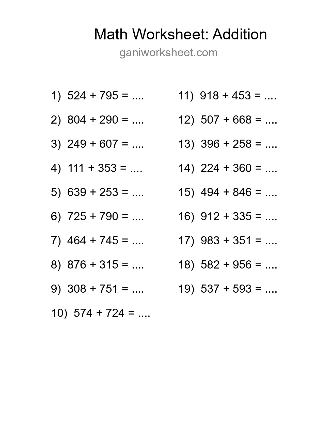 Free 19 Addition Math Worksheet For Grade 5 With Answers - Part 1451