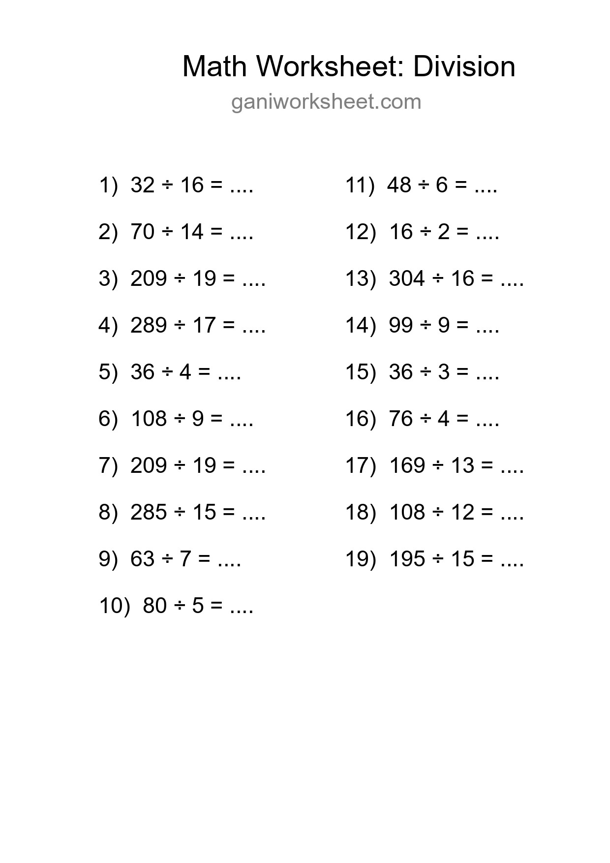 Free 19 Division Math Worksheet For Grade 2 With Answers - Part 1244