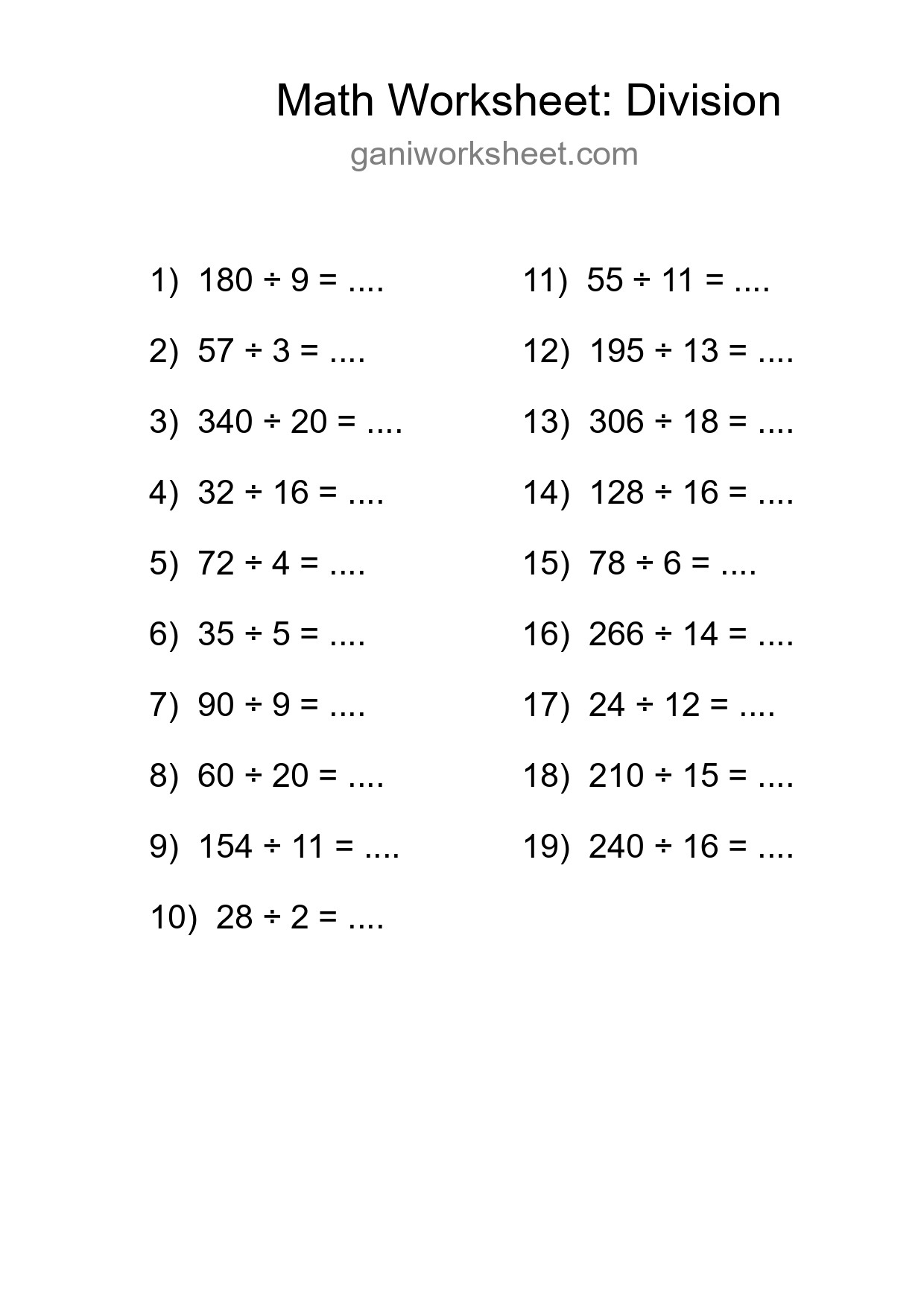 Free 19 Division Math Worksheet For Grade 2 With Answers - Part 194