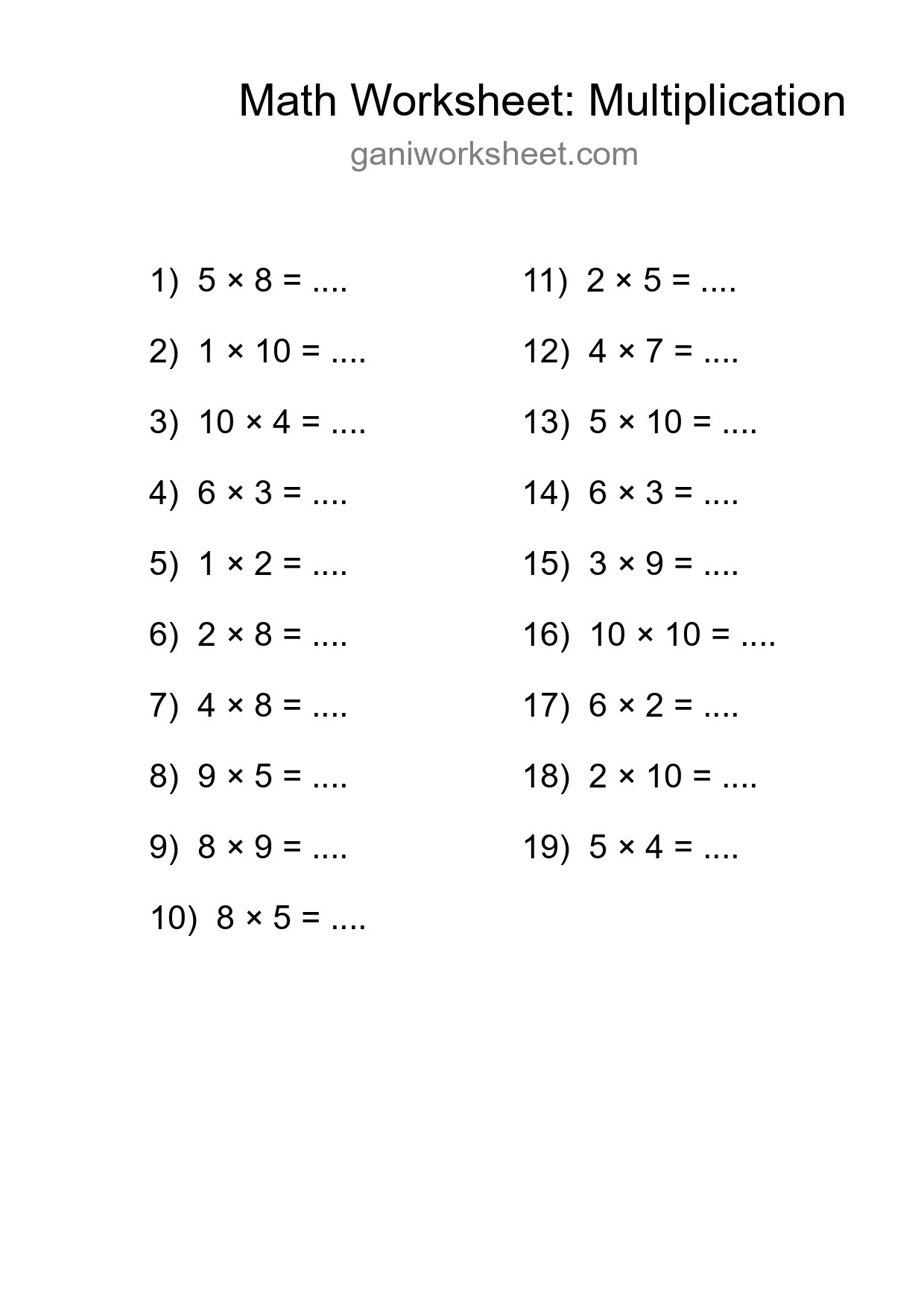 Free 19 Multiplication Math Worksheet For Grade 1 - Part 697