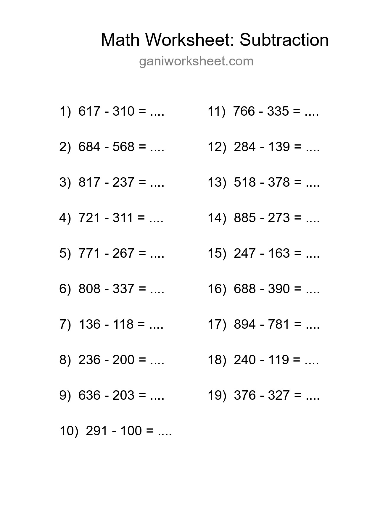 Free 19 Subtraction Math Worksheet For Grade 5 - Part 1618