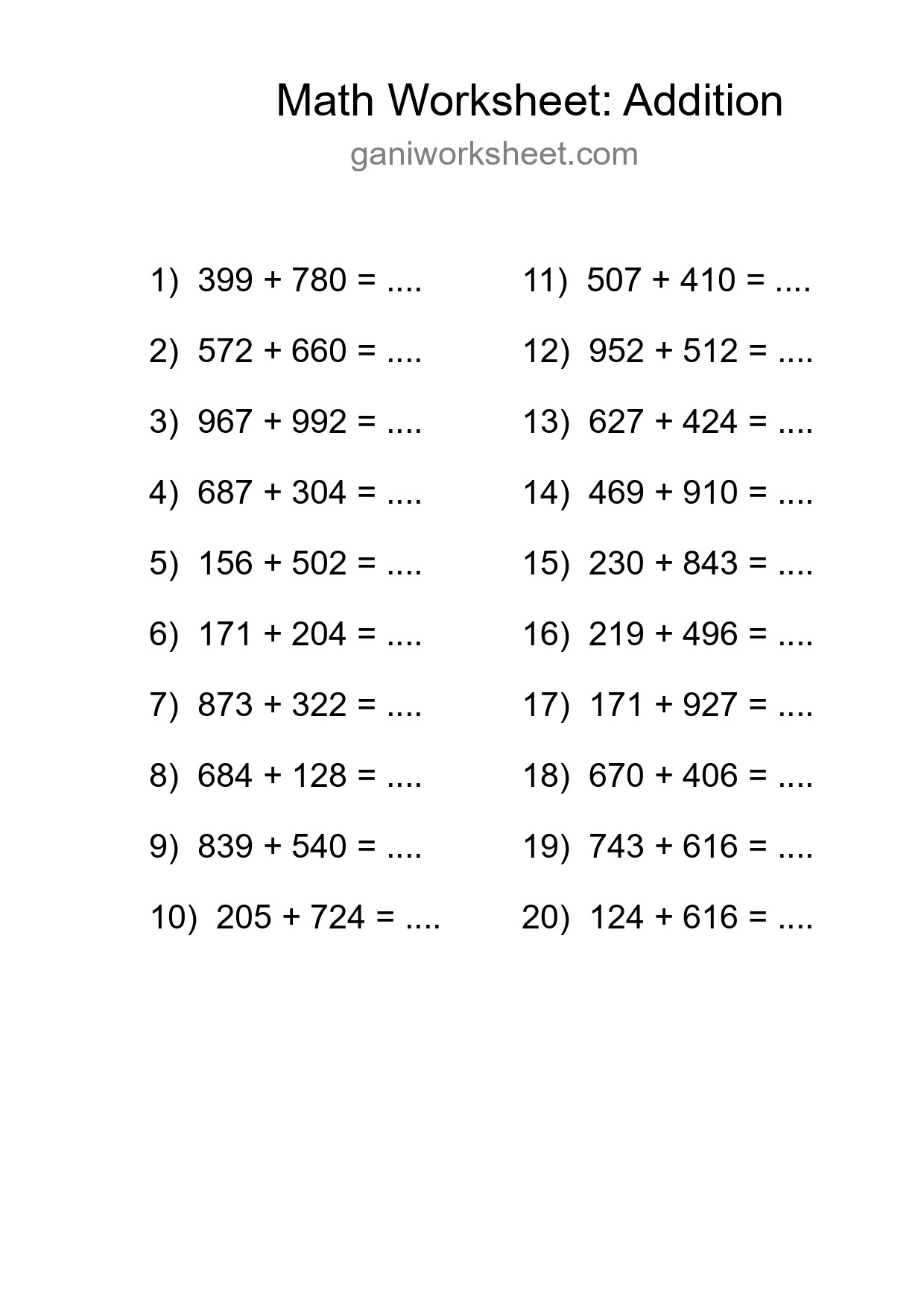 Free 20 Addition Math Worksheet For Grade 5 With Answers - Part 1741