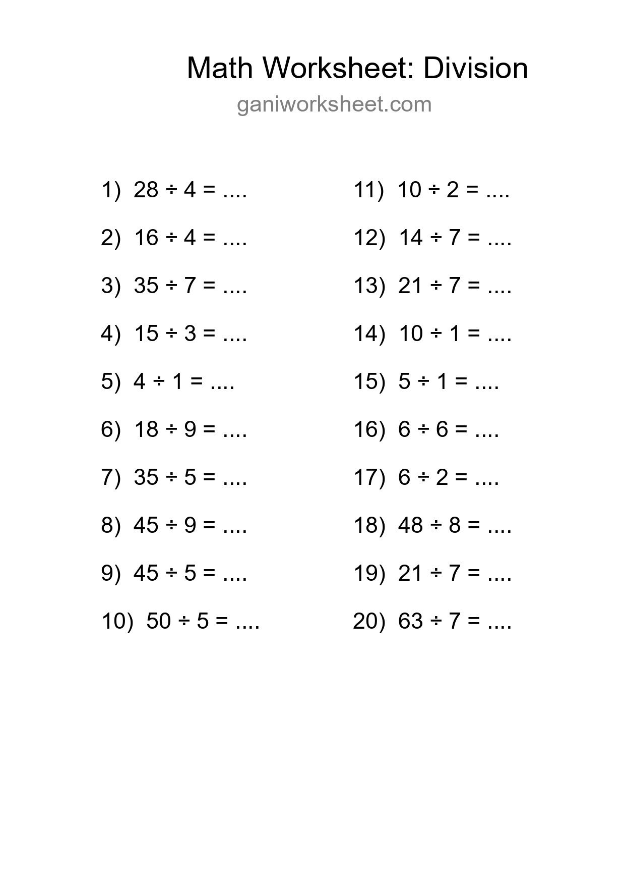 Free 20 Division Math Worksheet For Grade 1 - Part 4