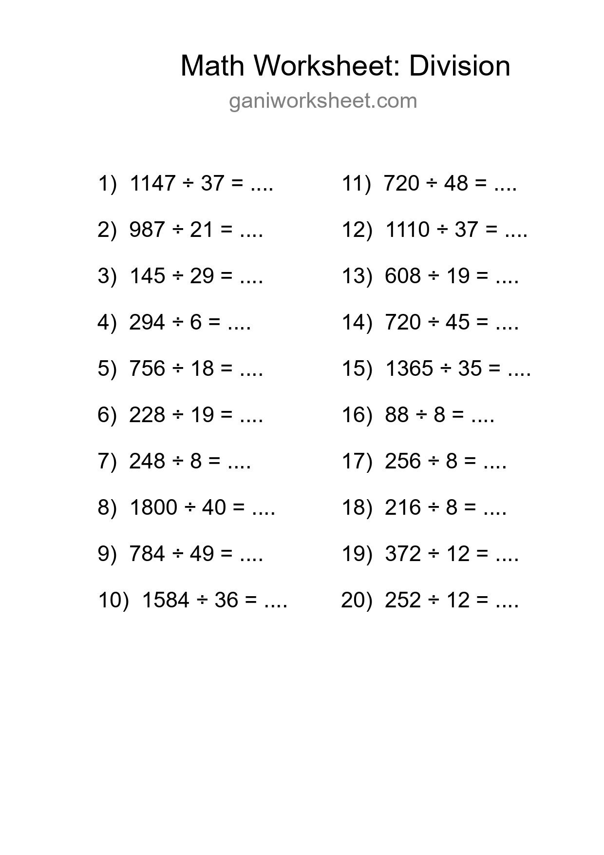 Free 20 Division Math Worksheet For Grade 2 - Part 1734
