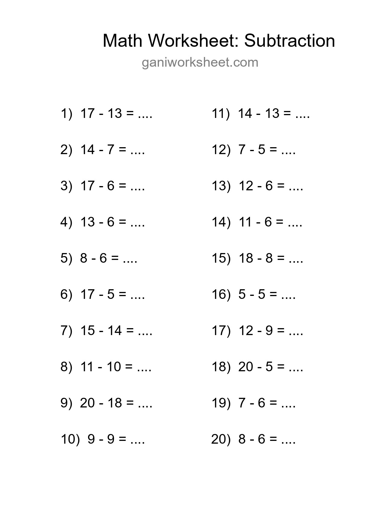 Free 20 Subtraction Math Worksheet For Grade 2 With Answers - Part 1658