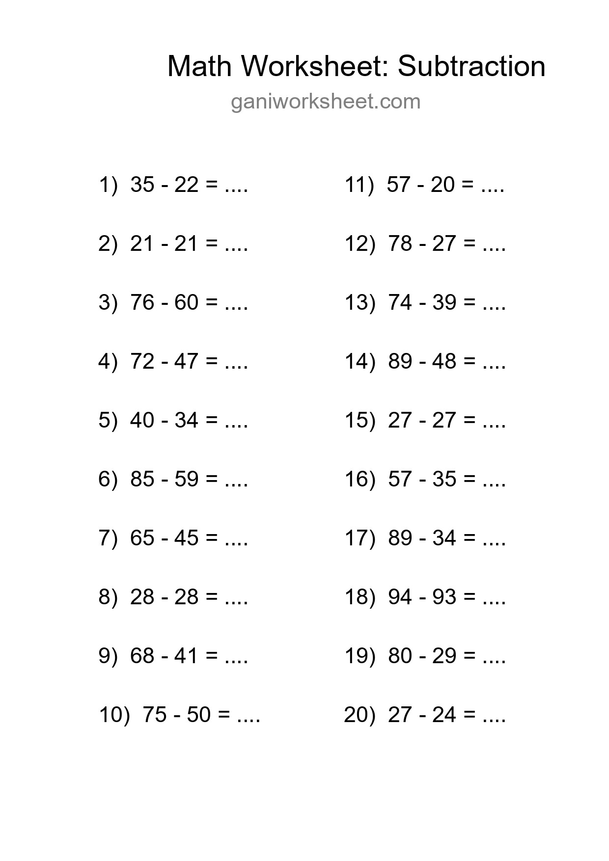 Free 20 Subtraction Math Worksheet For Grade 3 - Part 1178