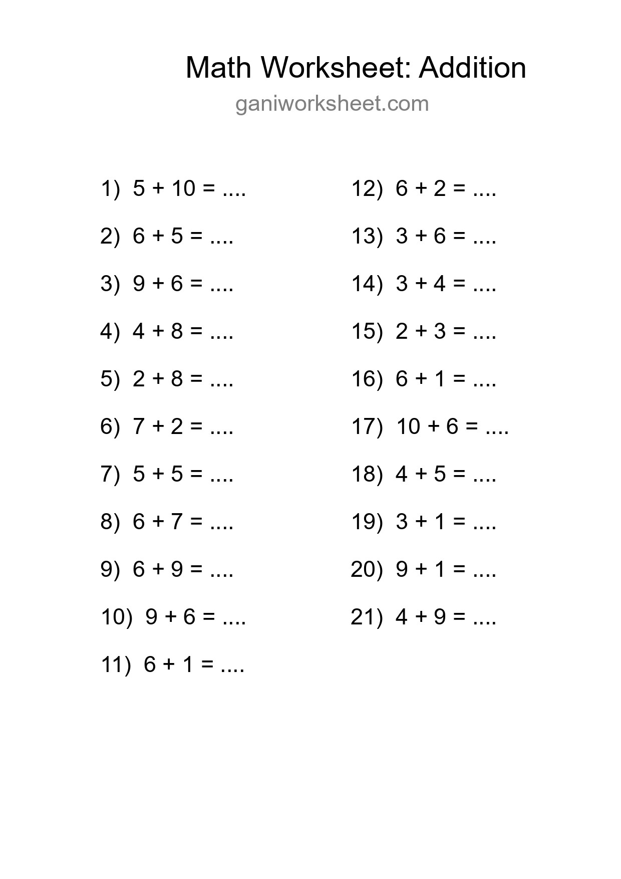 Free 21 Addition Math Worksheet For Grade 1 - Part 371