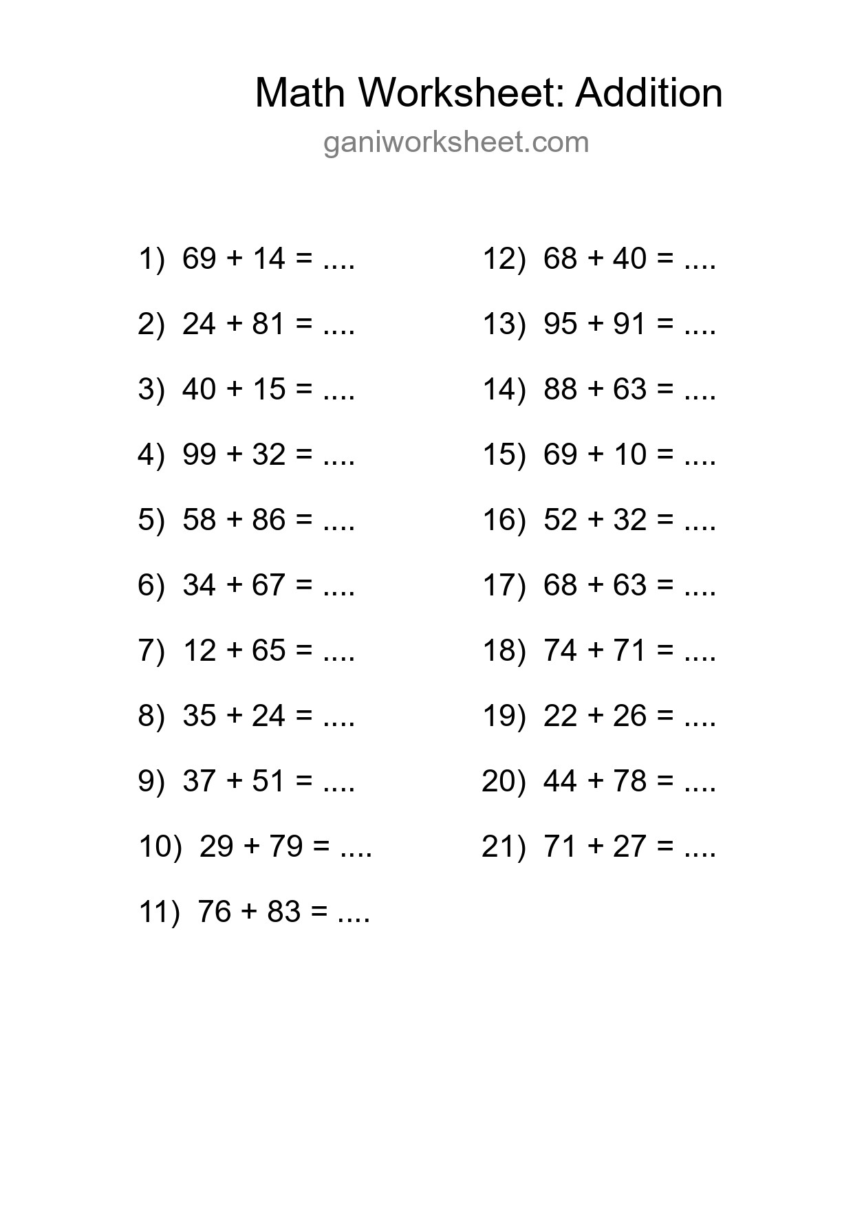 Free 21 Addition Math Worksheet For Grade 3 With Answers - Part 1561