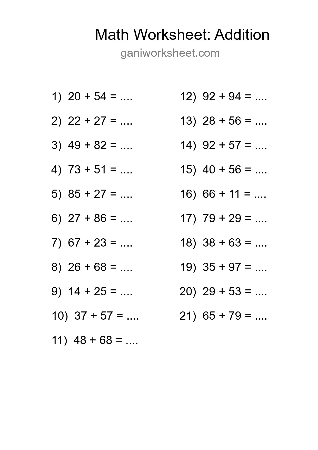 Free 21 Addition Math Worksheet For Grade 3 With Answers - Part 1881