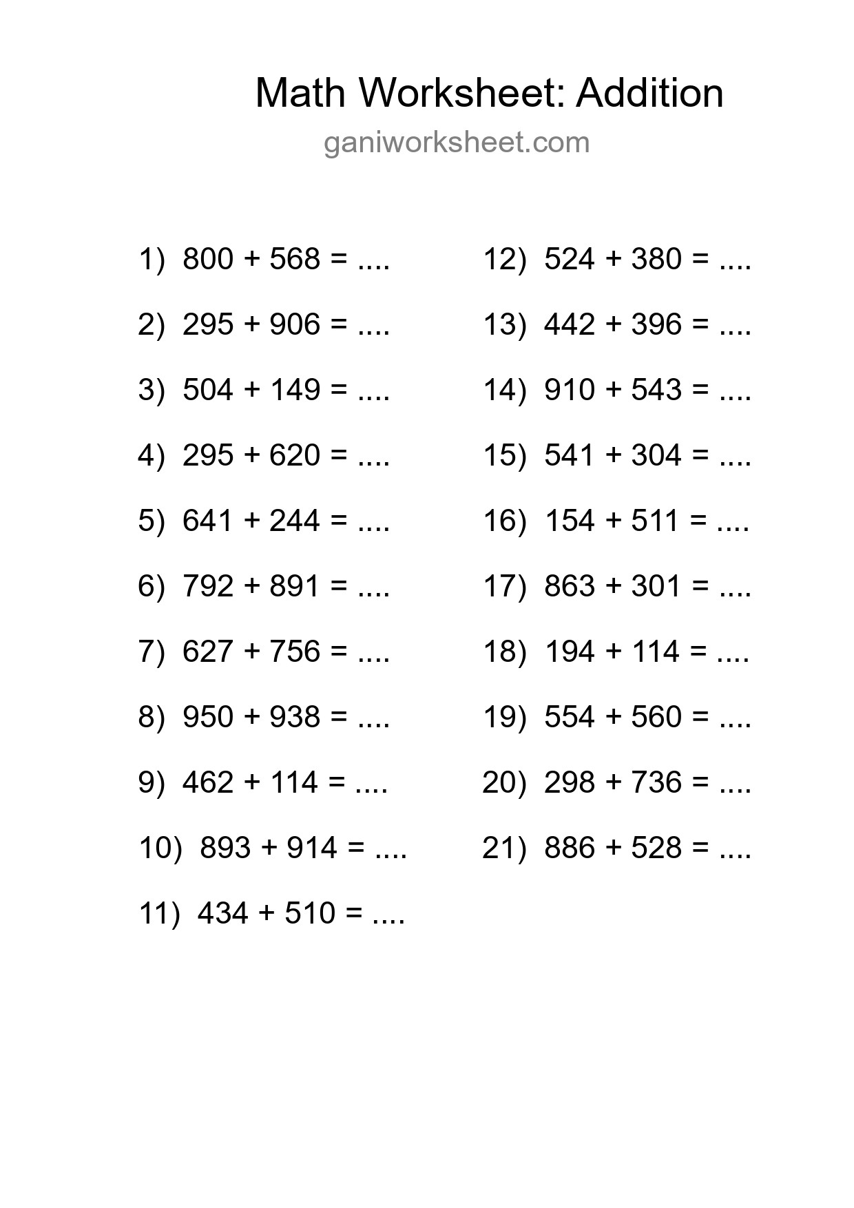 Free 21 Addition Math Worksheet For Grade 5 - Part 1251